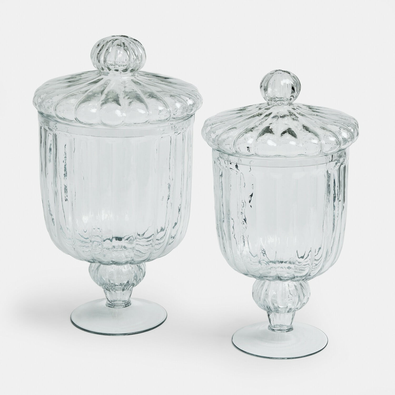 Glasdose 2er Set Mélomiane Set aus zwei transparenten Glasbehältern mit Deckeln und Fuß für Dekoration und Aufbewahrung