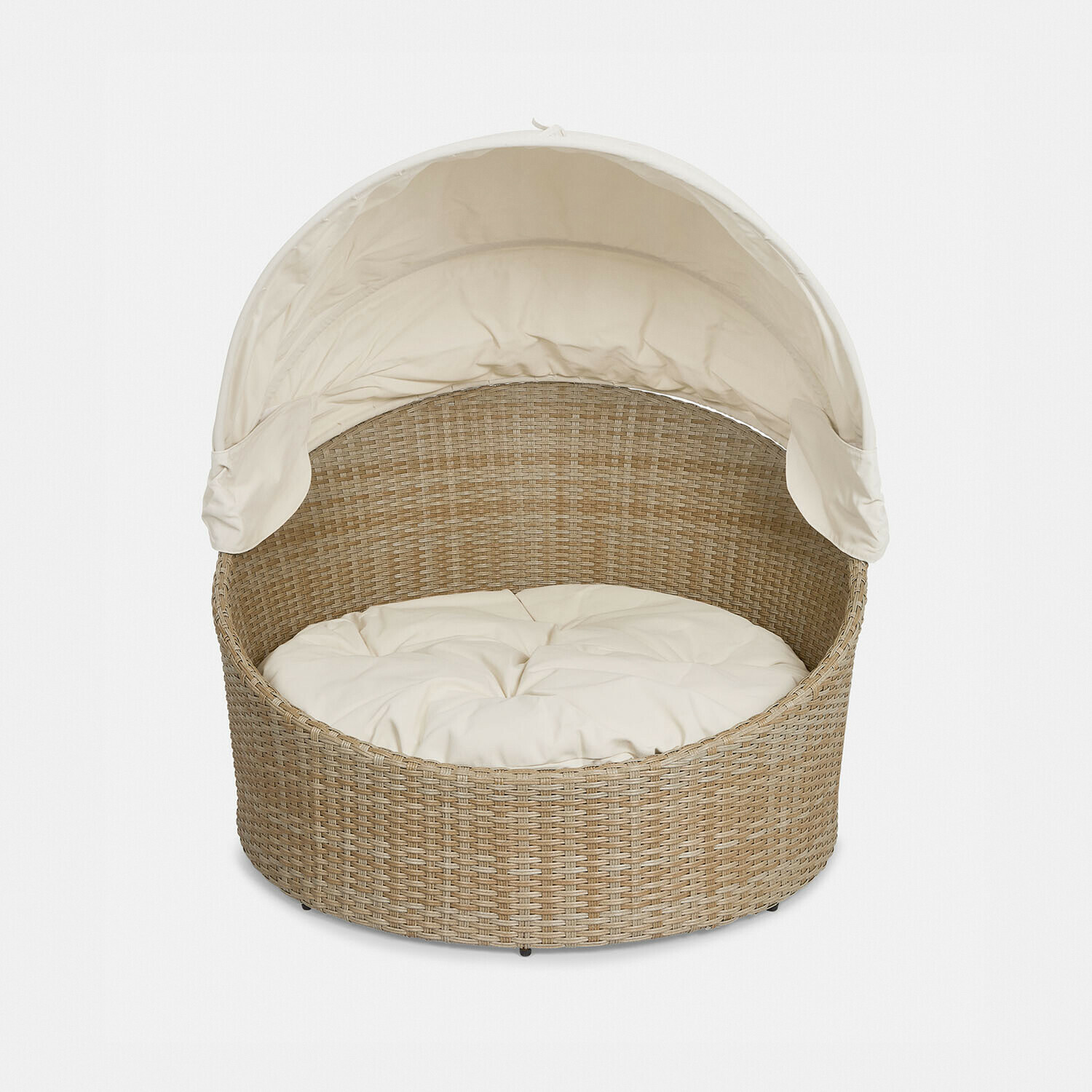 In- & Outdoor-Haustierkorb Brinelza Runder Rattan-Sessel in Beige mit cremefarbenem Polster und Sonnendach, Gartenmöbel