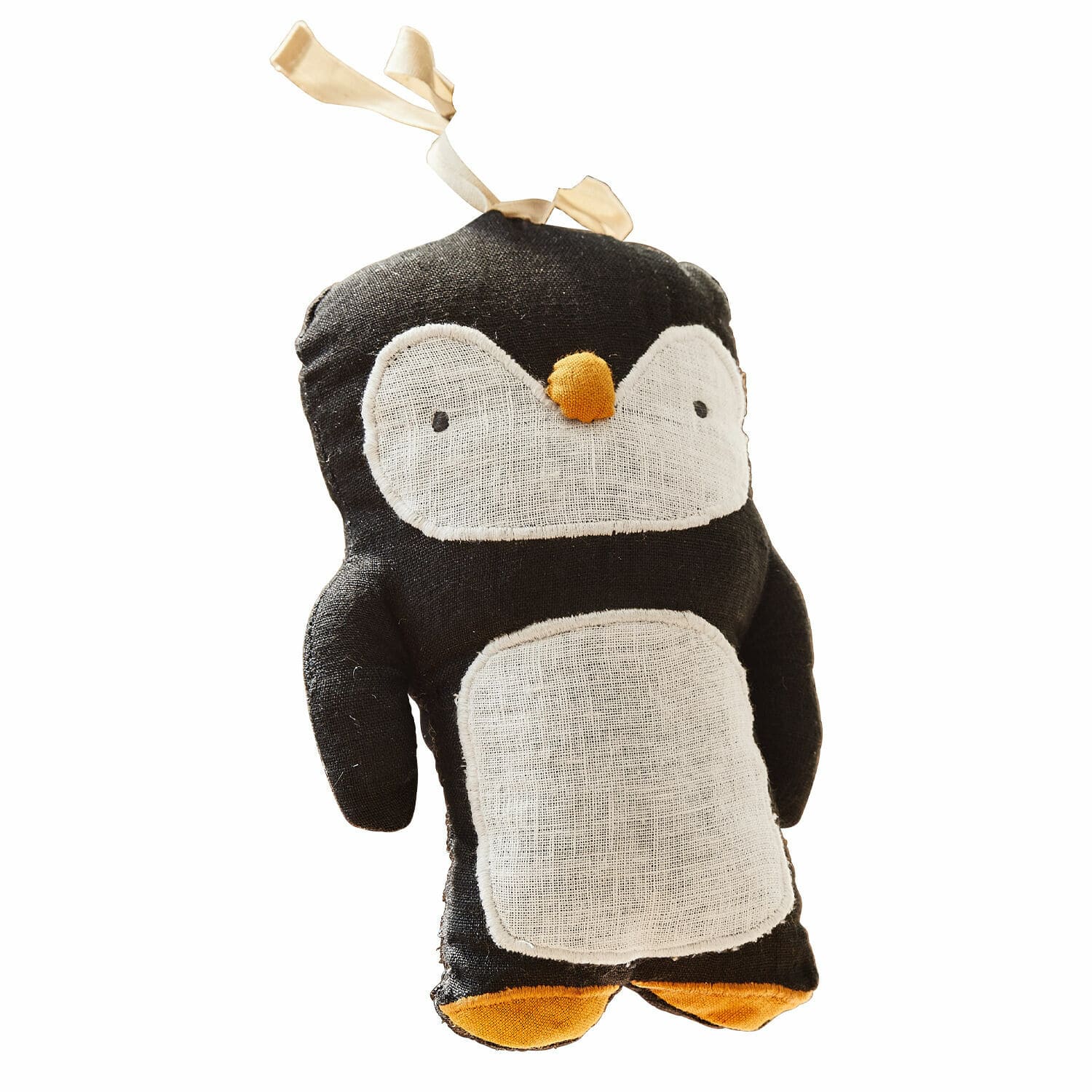 Kinderwagenanhänger Jocienne Plüsch-Pinguin zum Aufhängen aus schwarzem und weißem Stoff mit orangefarbener Nase und Füßen