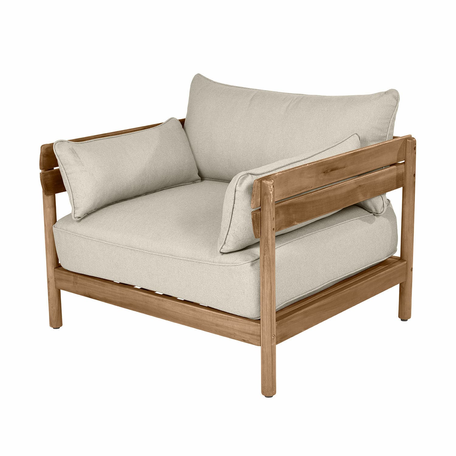 Sessel FSC®-100% Montivaux Sessel mit hellbeigem Stoffbezug und natürlichem Holzgestell für Wohnzimmer