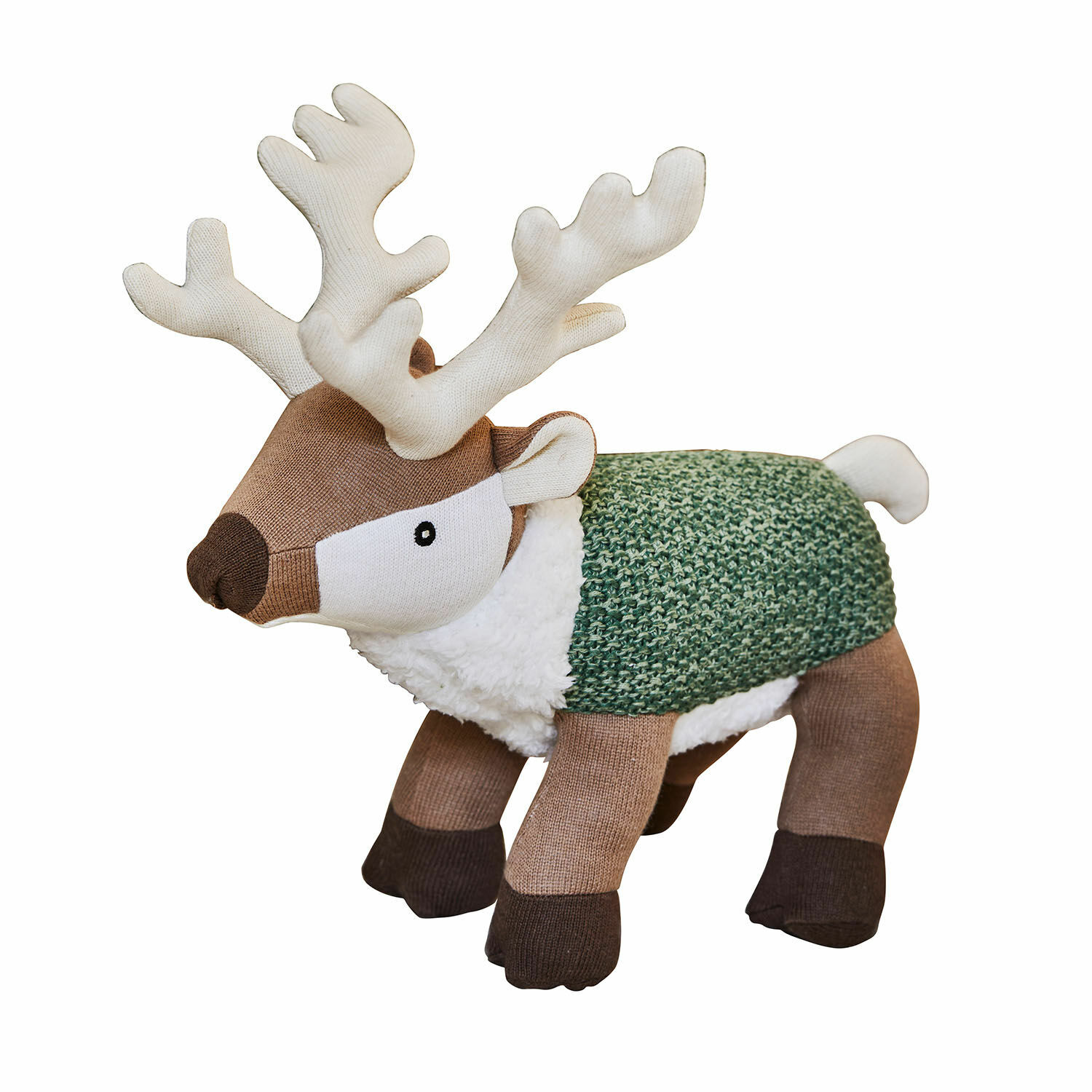 Stofftier Merrilu Weiches Rentier aus Stoff in Braun und Grün, dekorative Weihnachtsfigur für Zuhause