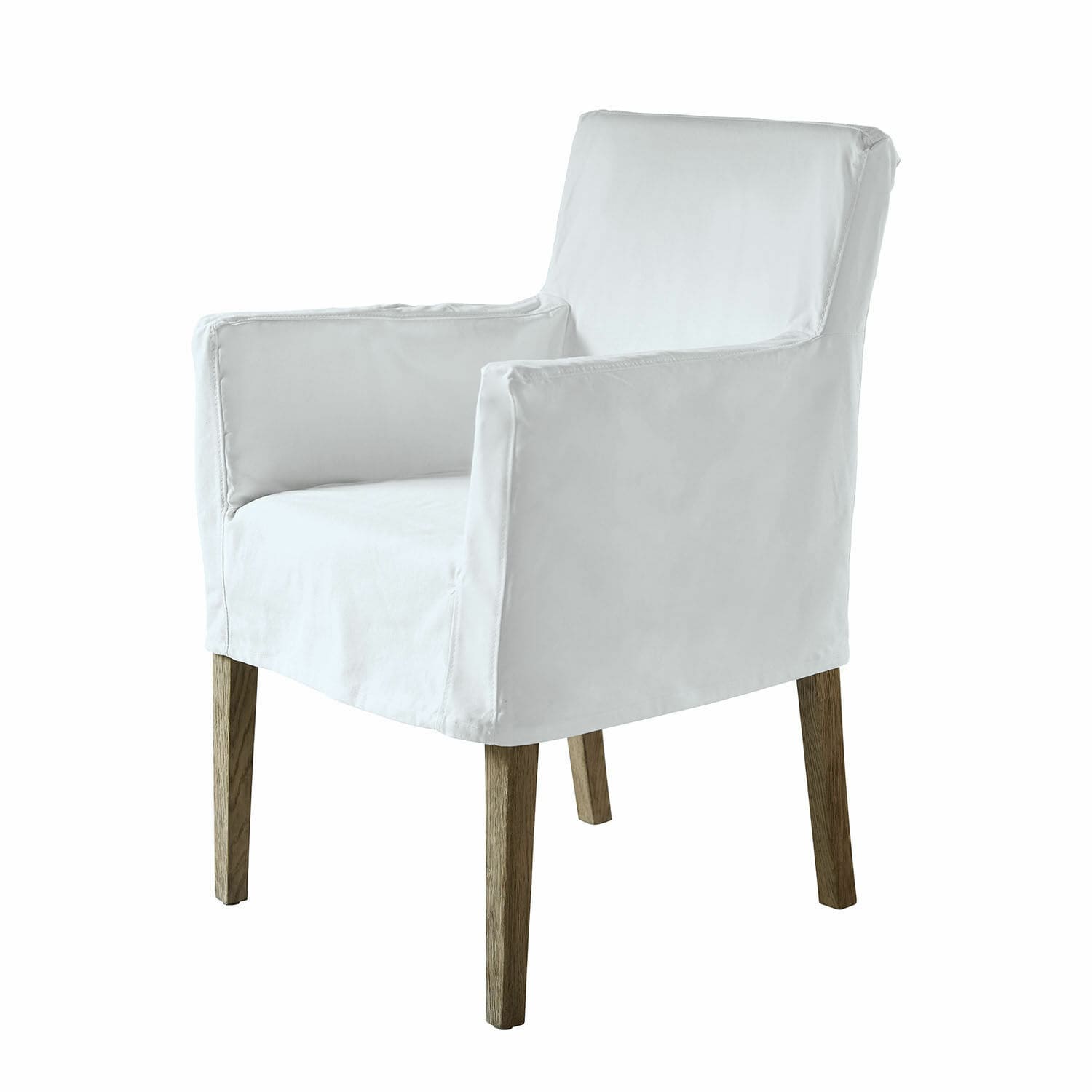 Stuhl Longhill Weißer Sessel mit Baumwollbezug und Holzbeinen, bequemer Stuhl für Wohnzimmer