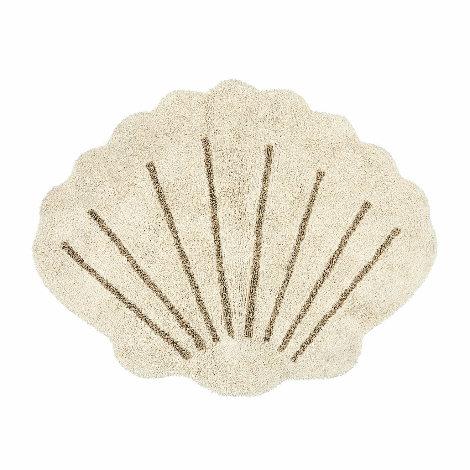 Teppich Vellaro Beiger weicher Badteppich in Muschelform mit braunen Streifen, flauschiger Badezimmerteppich