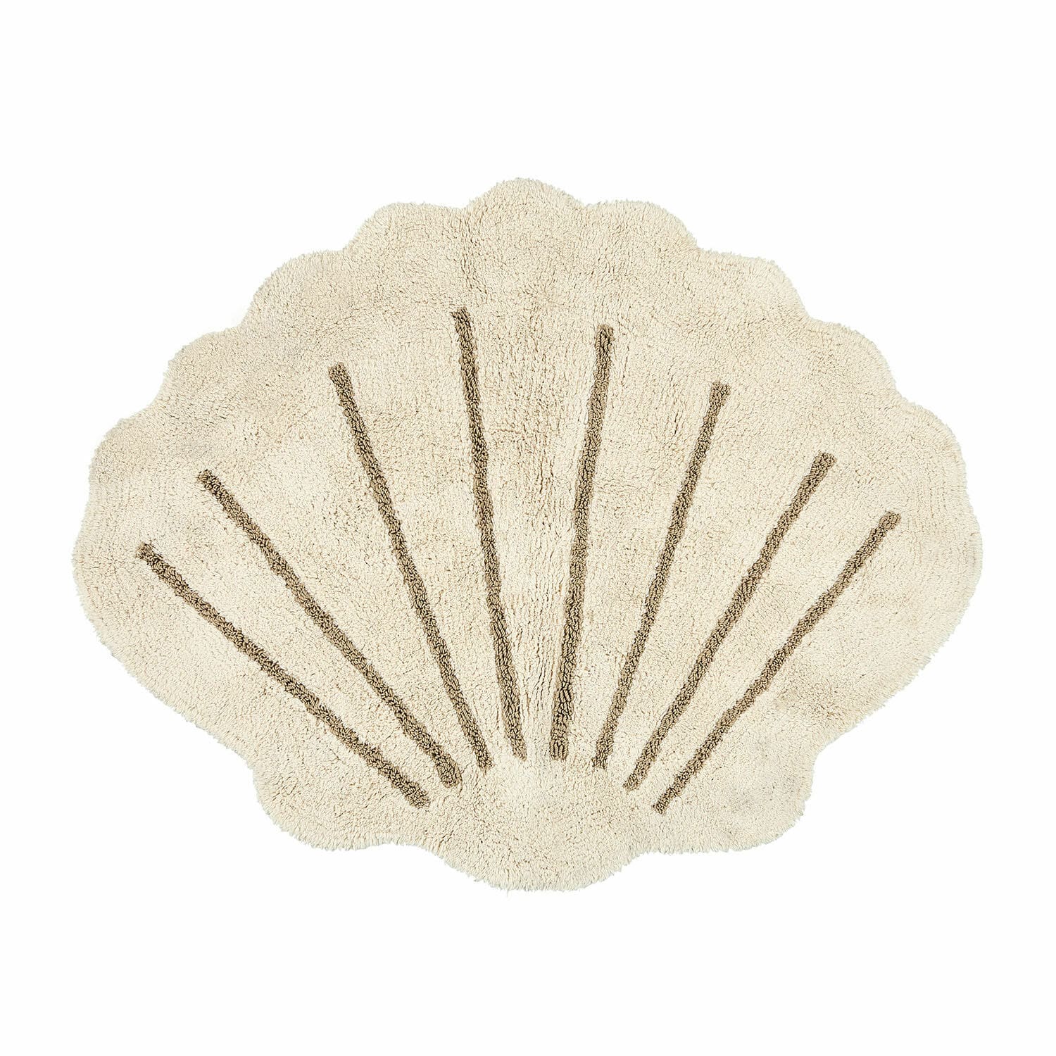 Teppich Vellaro Beiger weicher Badteppich in Muschelform mit braunen Streifen, flauschiger Badezimmerteppich