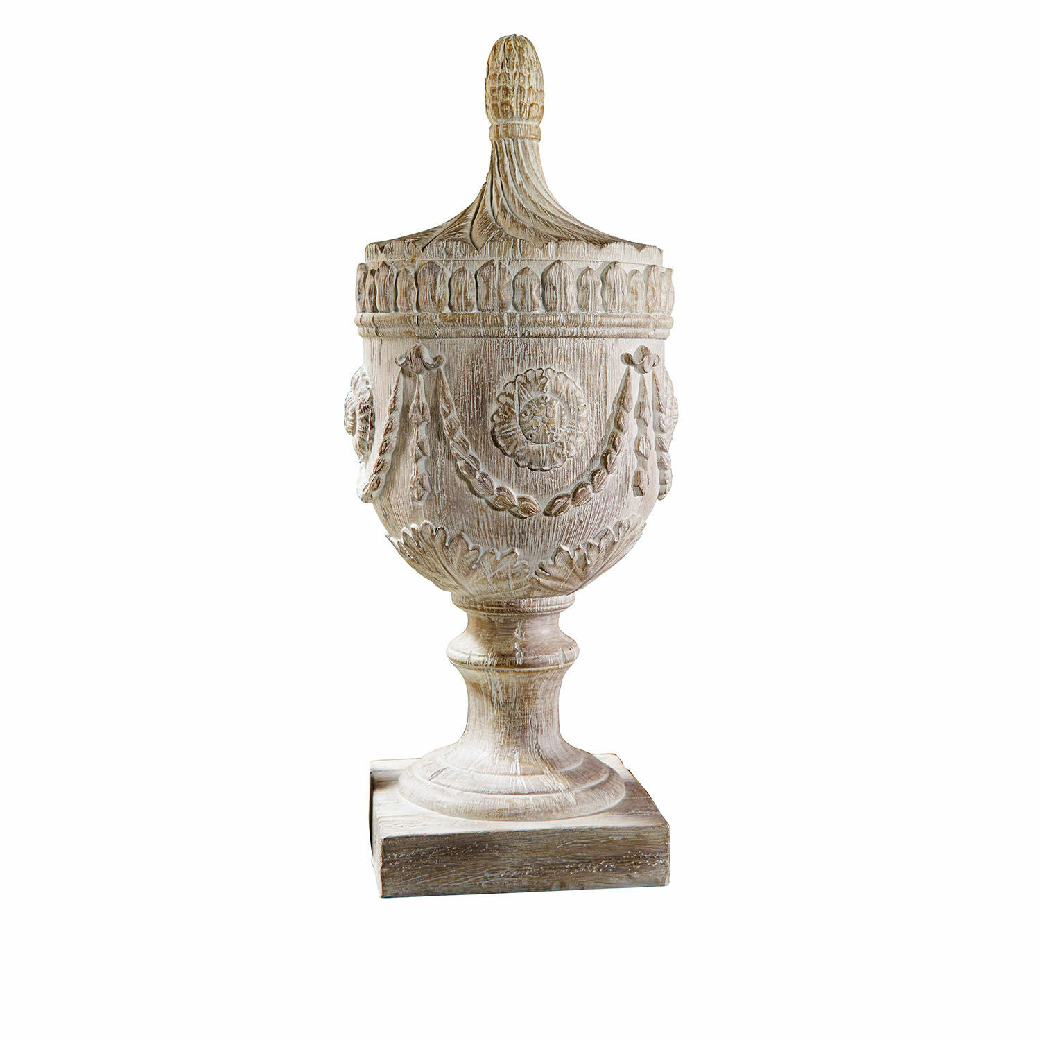Deko-Objekt Licia Dekorativer Holzbehälter in hellem Farbton mit geschnitzten Details und Deckel
