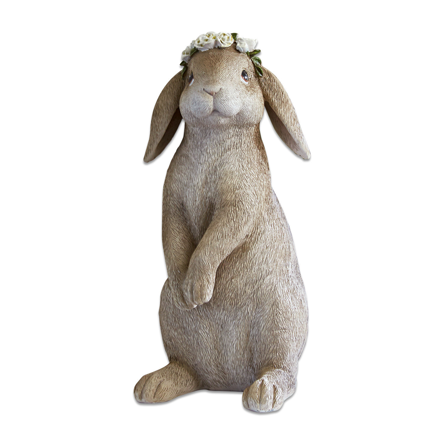 braun Brauner dekorativer Hase aus Material mit Blumenkranz, Frühlings- und Osterdekoration