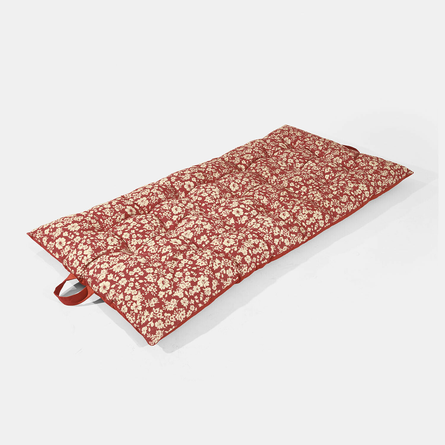 Spielmatratze Frambelle Rote Matte mit cremefarbenem Blumenmuster und Griff, weich und bequem zum Sitzen