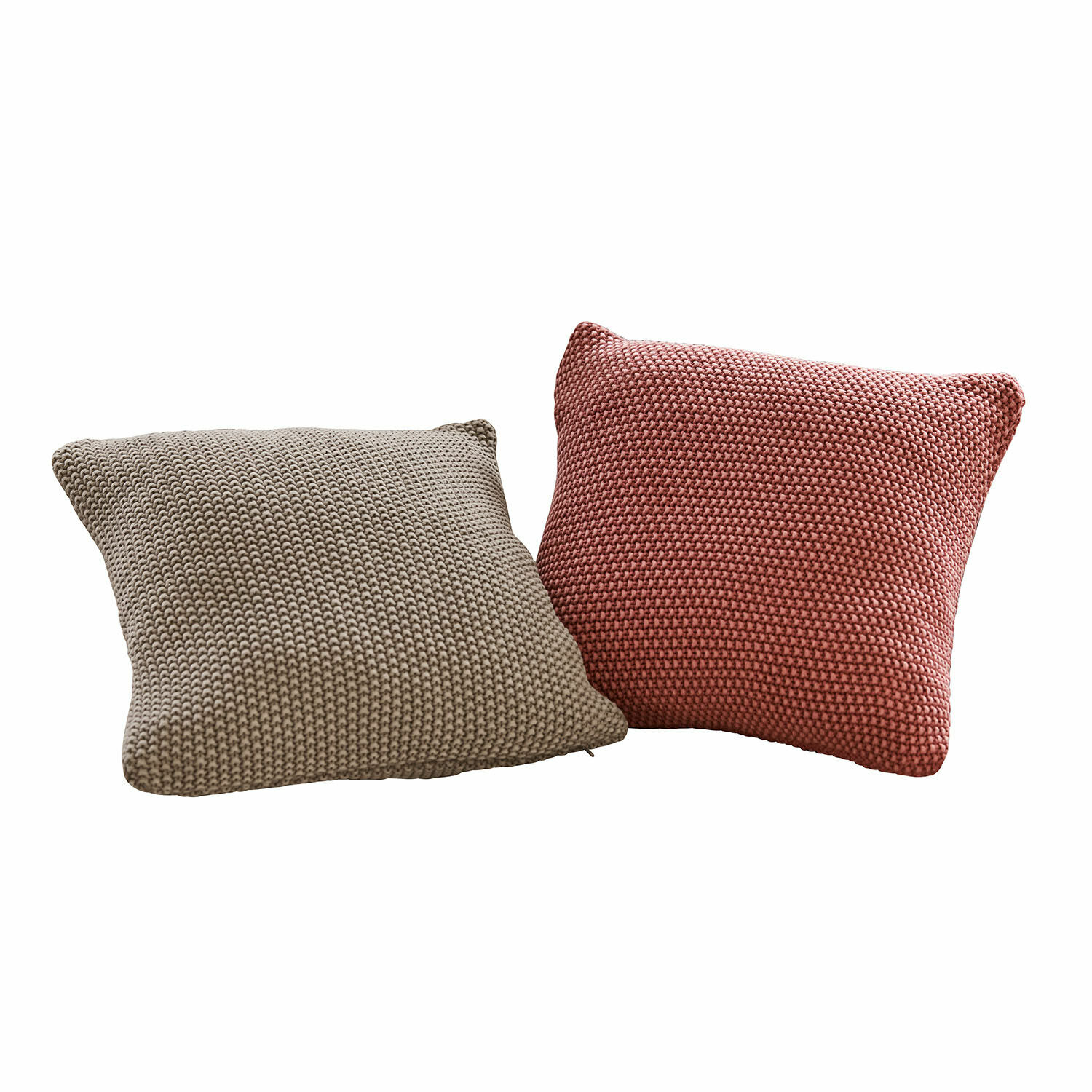 Kissenhülle 2er Set Terry Zwei quadratische Kissen aus grob gestricktem Stoff in Beige und Ziegelrot für Wohnraumdeko