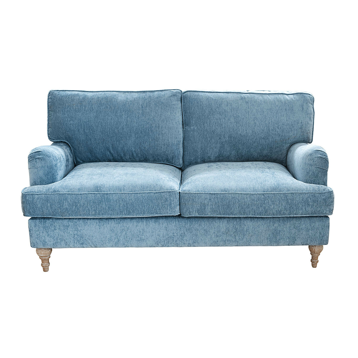 hellblau Sofa Elvika aus hellblauem Samtstoff mit Holzbeinen, bequemes Wohnzimmermöbel