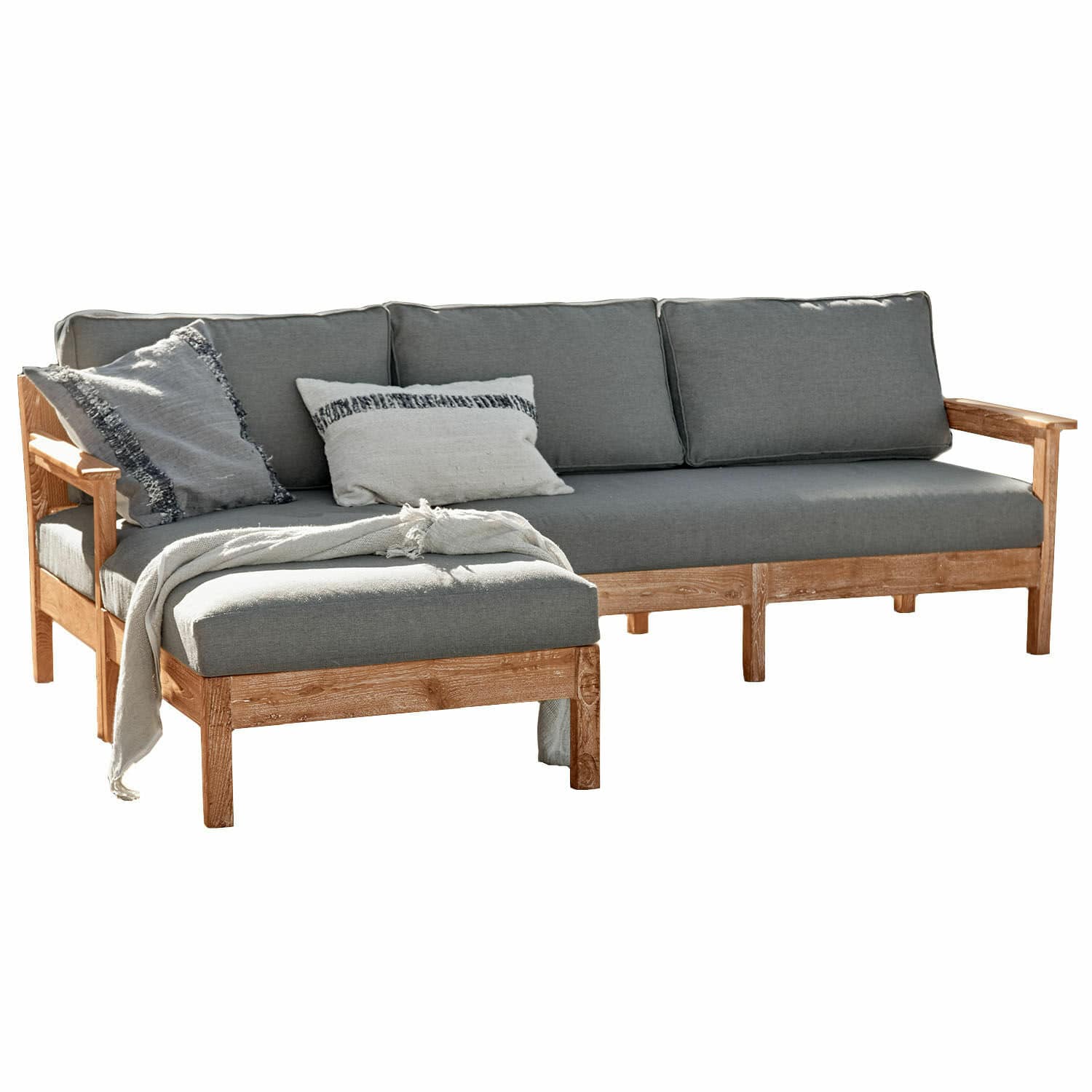 Sofa Pendlewick Ecksofa mit Holzrahmen und grauen Polstern, ideal für Wohnzimmer und Entspannung