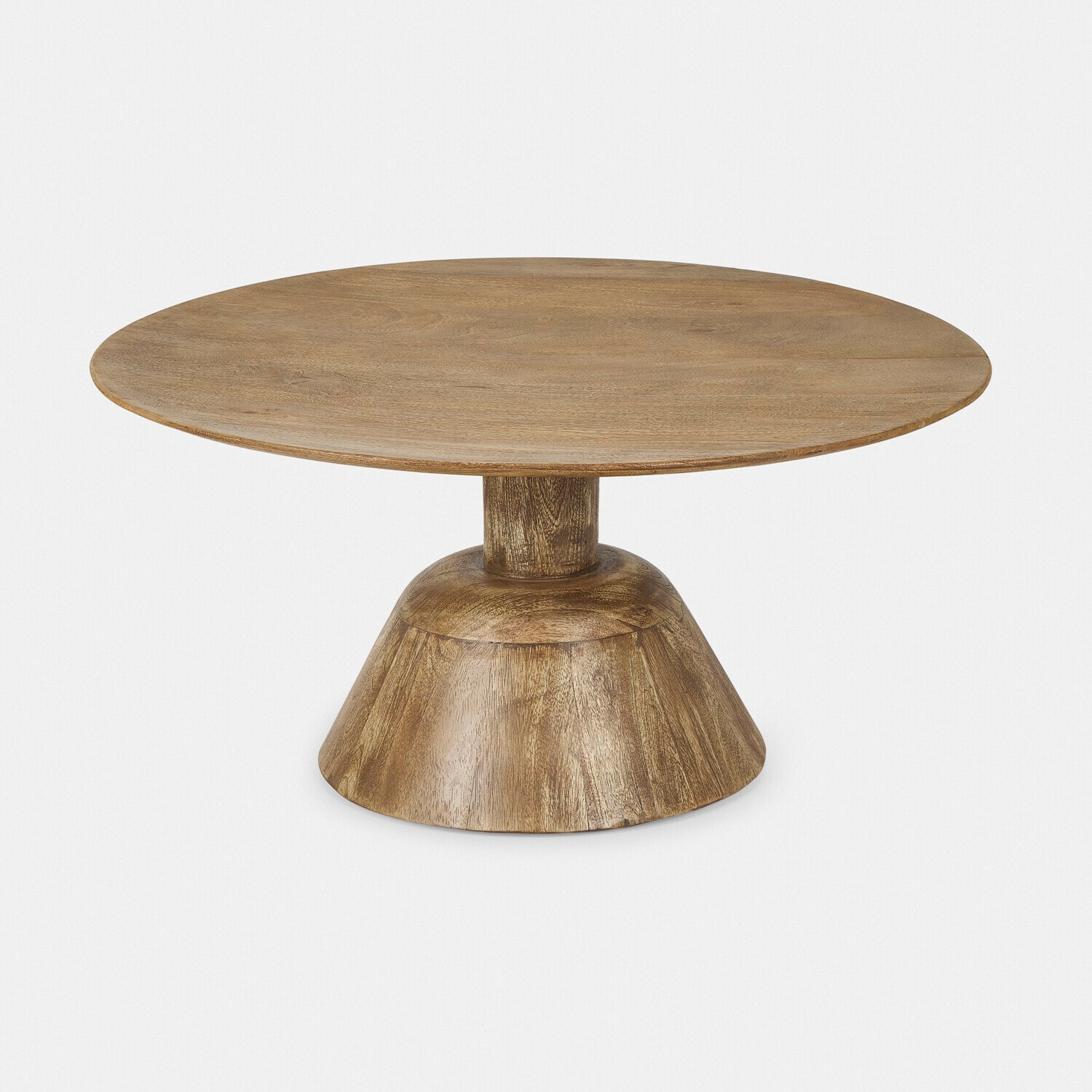 Runder Couchtisch aus Mangoholz in natürlicher Farbe, moderner Wohnzimmertisch