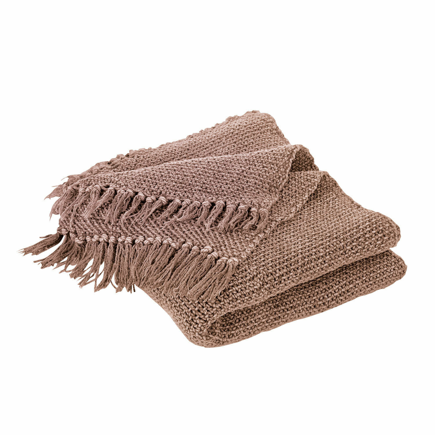 Braune gestrickte Decke mit Fransen, weich und gemütlich für Wohnraum und entspannte Abende