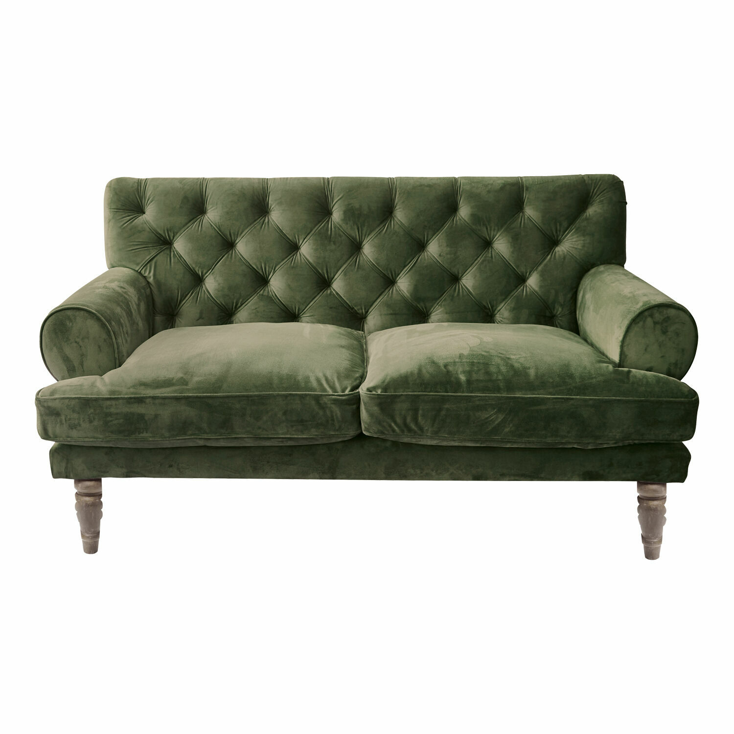 grün Grünes Samtsofa mit gesteppter Rückenlehne und Holzbeinen für stilvolles Wohnzimmer