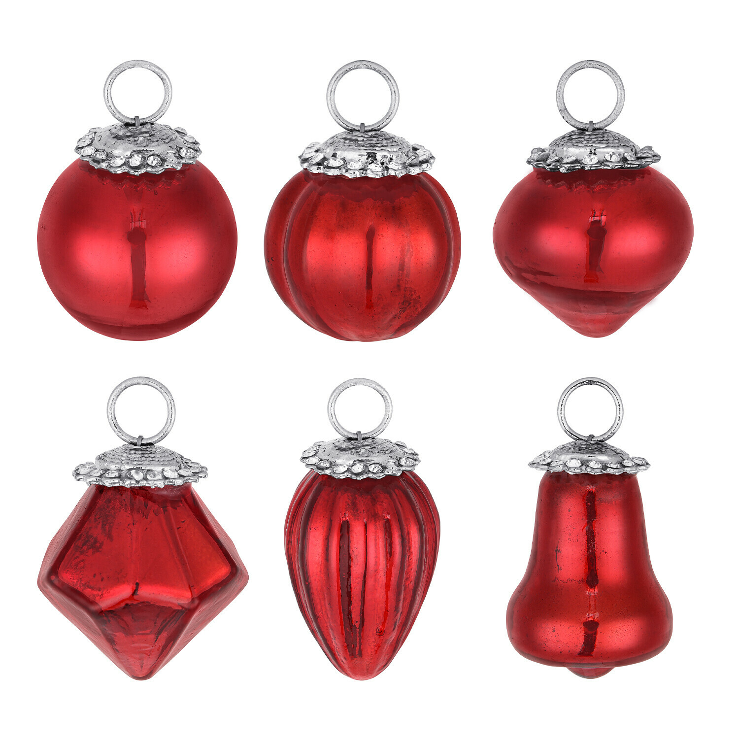 Weihnachtsschmuck 6er Set Levier Set aus sechs roten Glas-Weihnachtsanhängern in verschiedenen Formen mit Metallösen