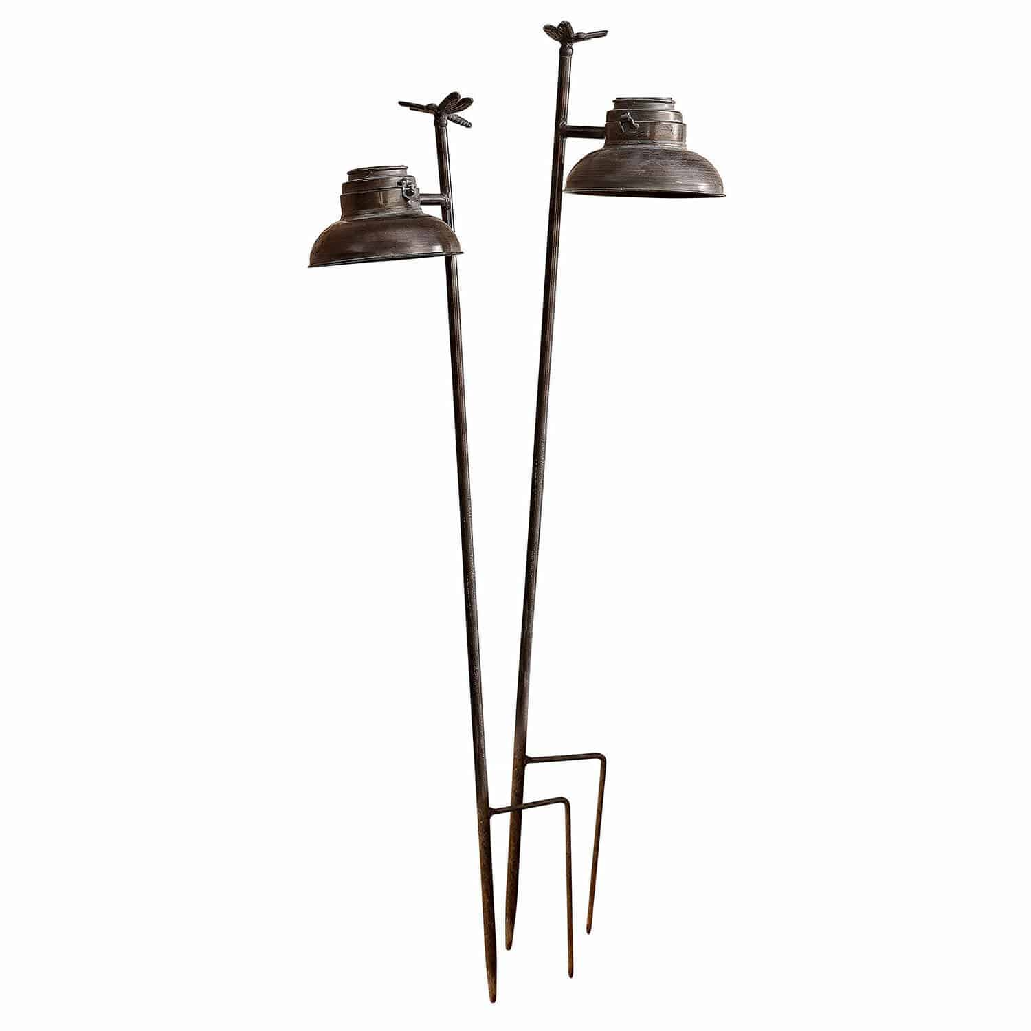 Solar-Laterne 2er Set Ivexil Dunkelbraune Metall-Gartenlampen mit Libellen-Dekor, dekorative Außenbeleuchtung