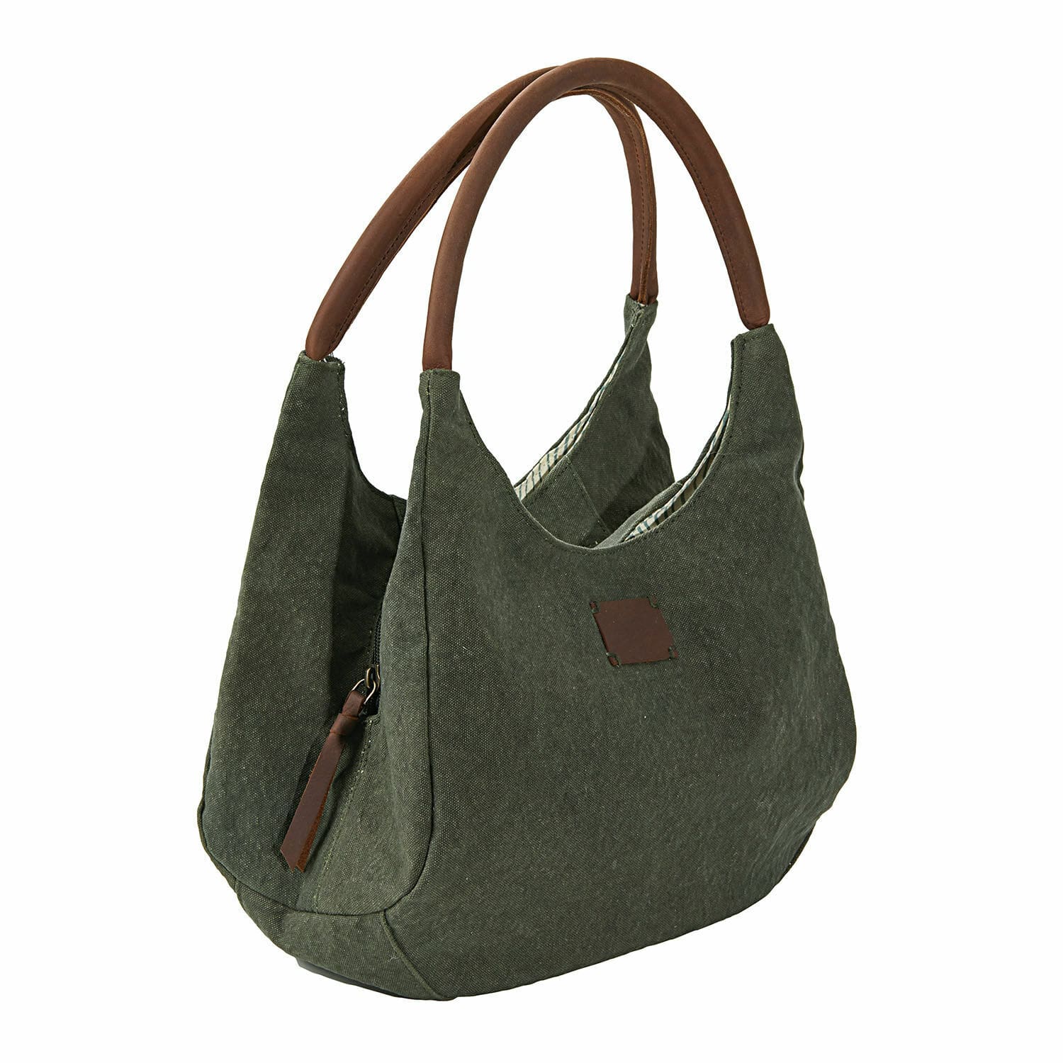Tasche Lucie Grüne Stofftasche mit braunen Kunstledergriffen, praktische Alltagstasche