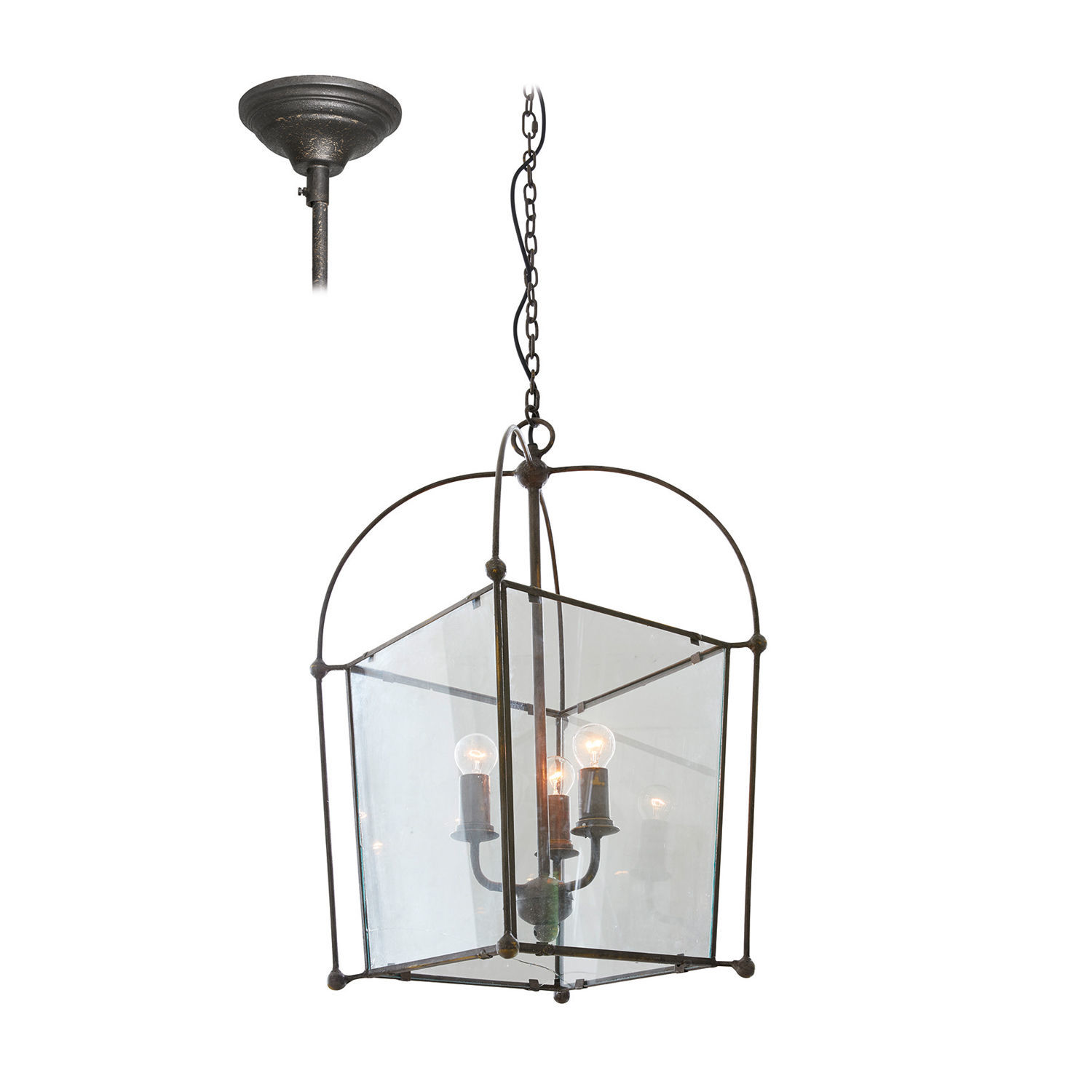 Leuchter Sèvres Hängelampe aus Metall und Glas im Vintage-Stil mit schwarzem Rahmen und klarem Schirm, Wohnzimmerbeleuchtung