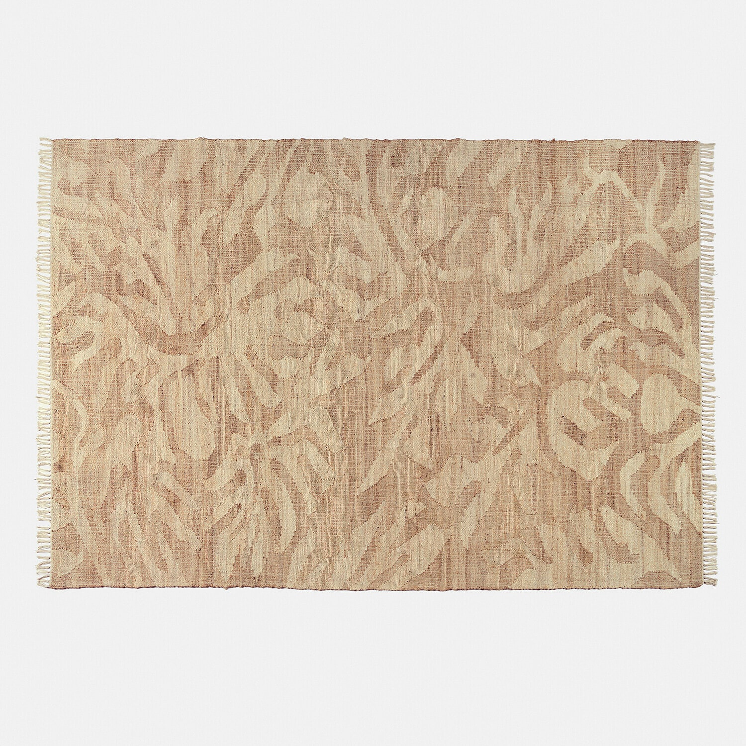 Teppich Marsetta Beigefarbener Teppich aus Naturmaterial mit dezentem Muster und Fransen an den Seiten, Wohnaccessoire