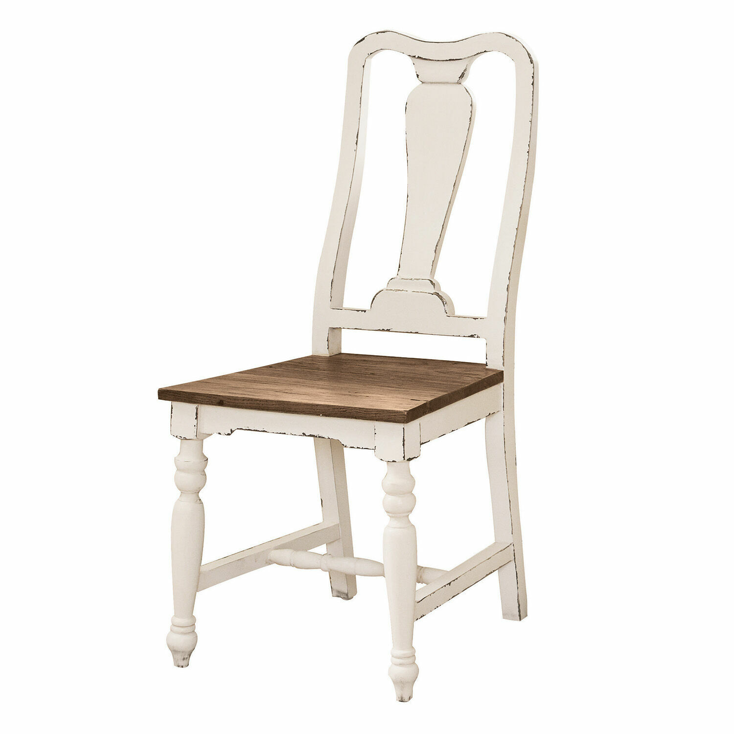 Stuhl Harry Vintage Holzstuhl mit weißem Rahmen und braunem Sitz, Esszimmermöbel im Landhausstil