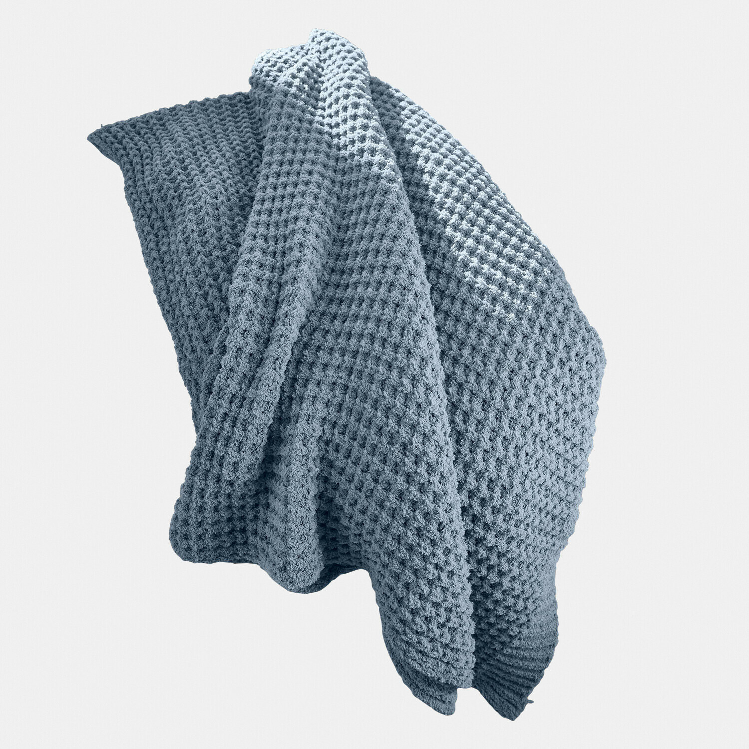 Plaid Ysilda Weiche blaue Baumwolldecke mit Waffelstruktur, ideal für gemütliche Wohnräume