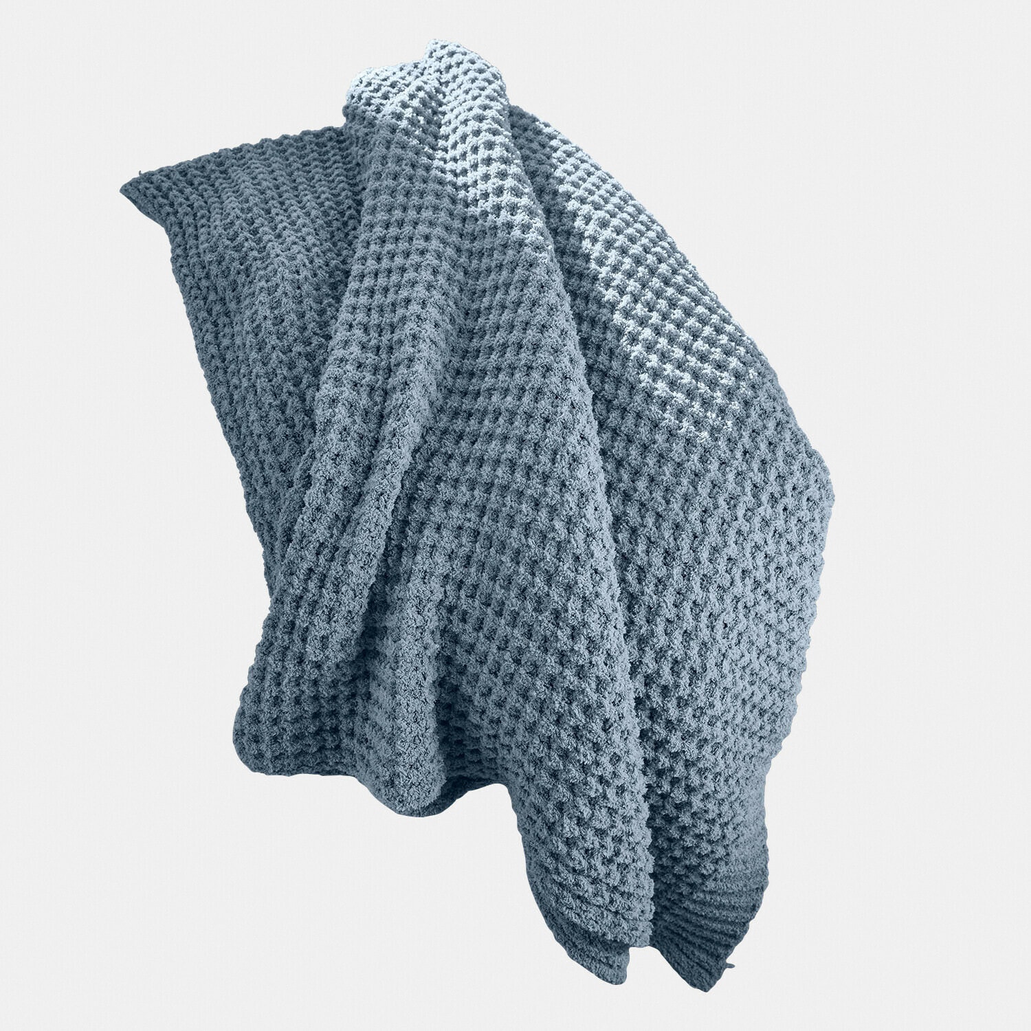 Plaid Ysilda Weiche blaue Baumwolldecke mit Waffelstruktur, ideal für gemütliche Wohnräume