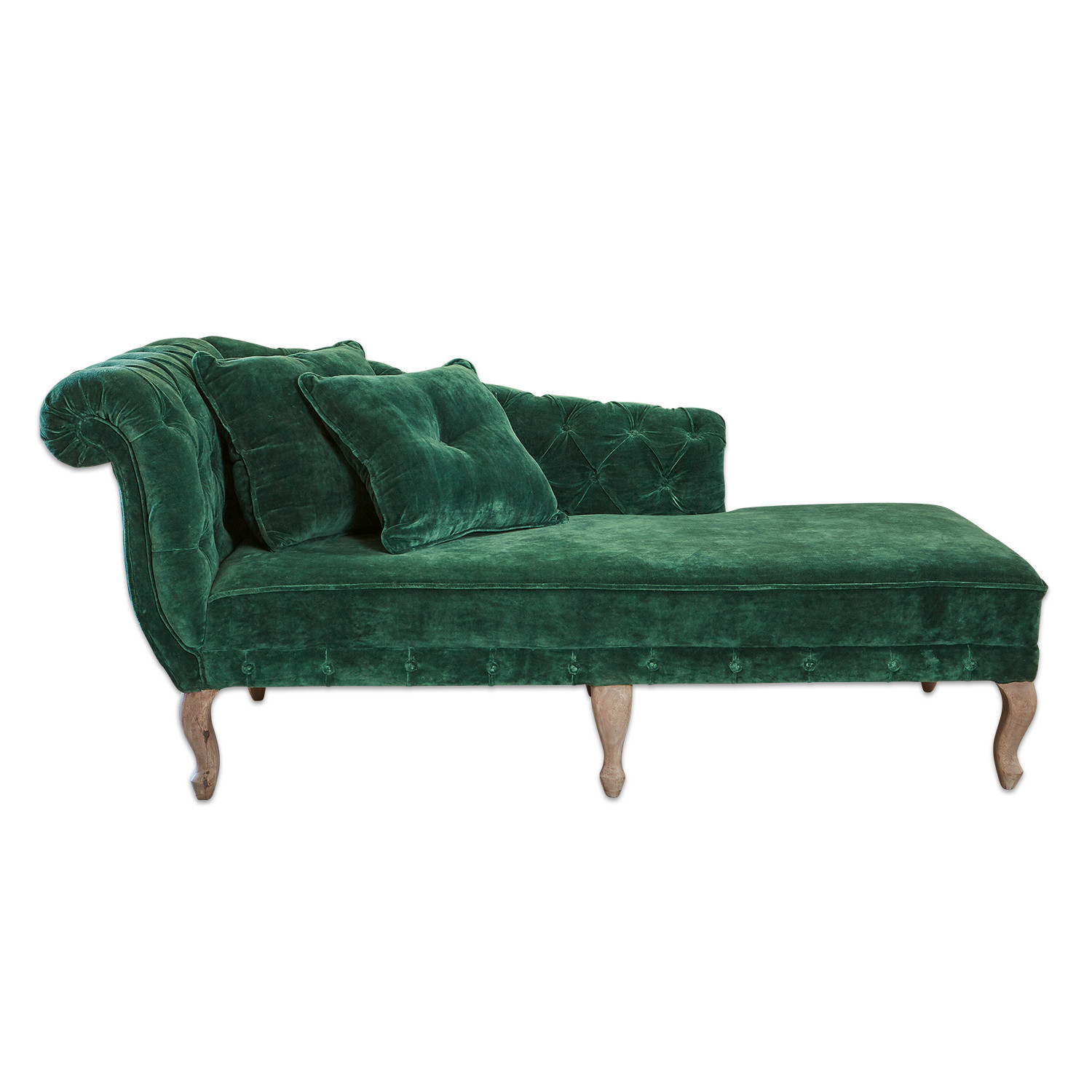 dunkelgrün Grüne Samt-Chaiselongue Viviani mit Holzbeinen, elegante Sofa-Liege für Wohnzimmer