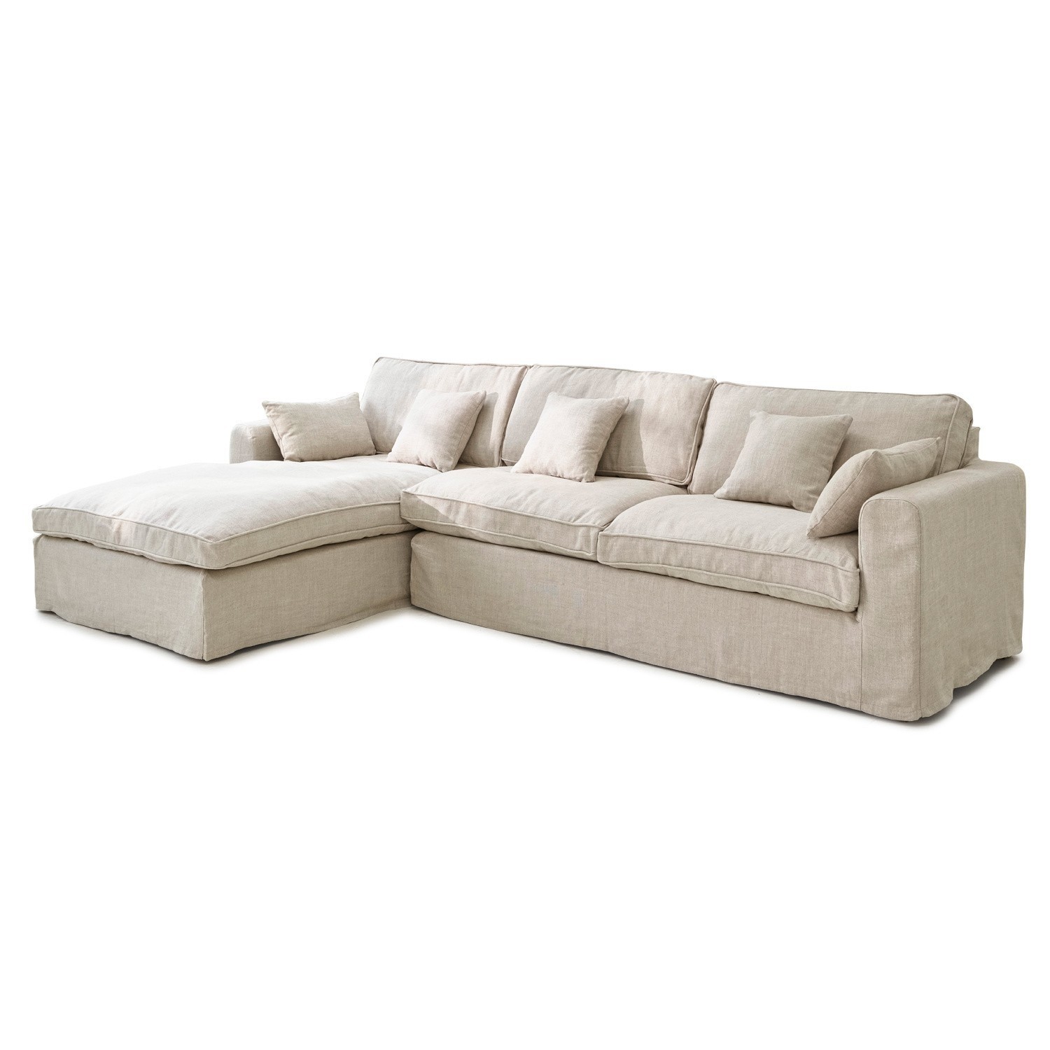 Sofa Seaford Beige Ecksofa aus Stoff mit weichen Kissen, komfortabel für Wohnzimmer und Entspannung