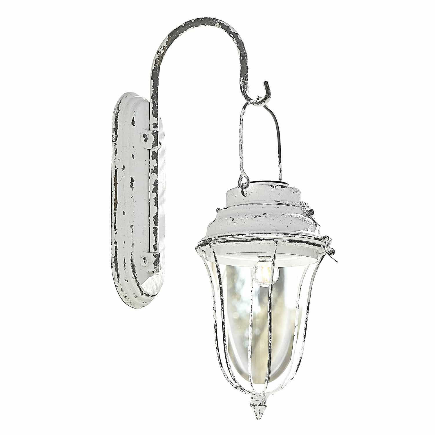 Solar-Laterne Galexor Weiße Vintage-Metall-Wandleuchte mit klarem Glas und LED-Glühbirne