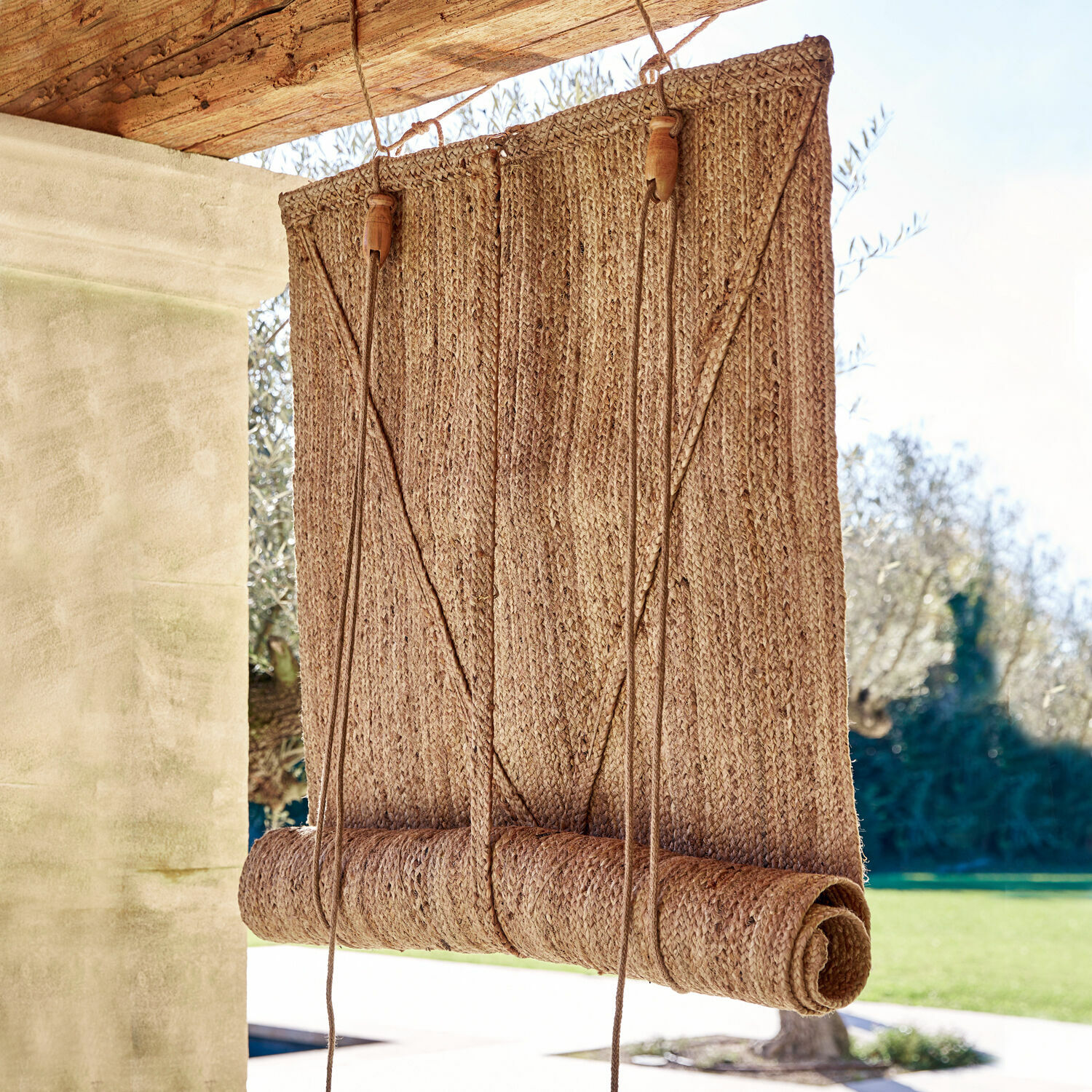 Rollo Georgia Naturfarbener, geflochtener Jute-Rollo in Beige zum Verdunkeln und Dekorieren von Fenstern
