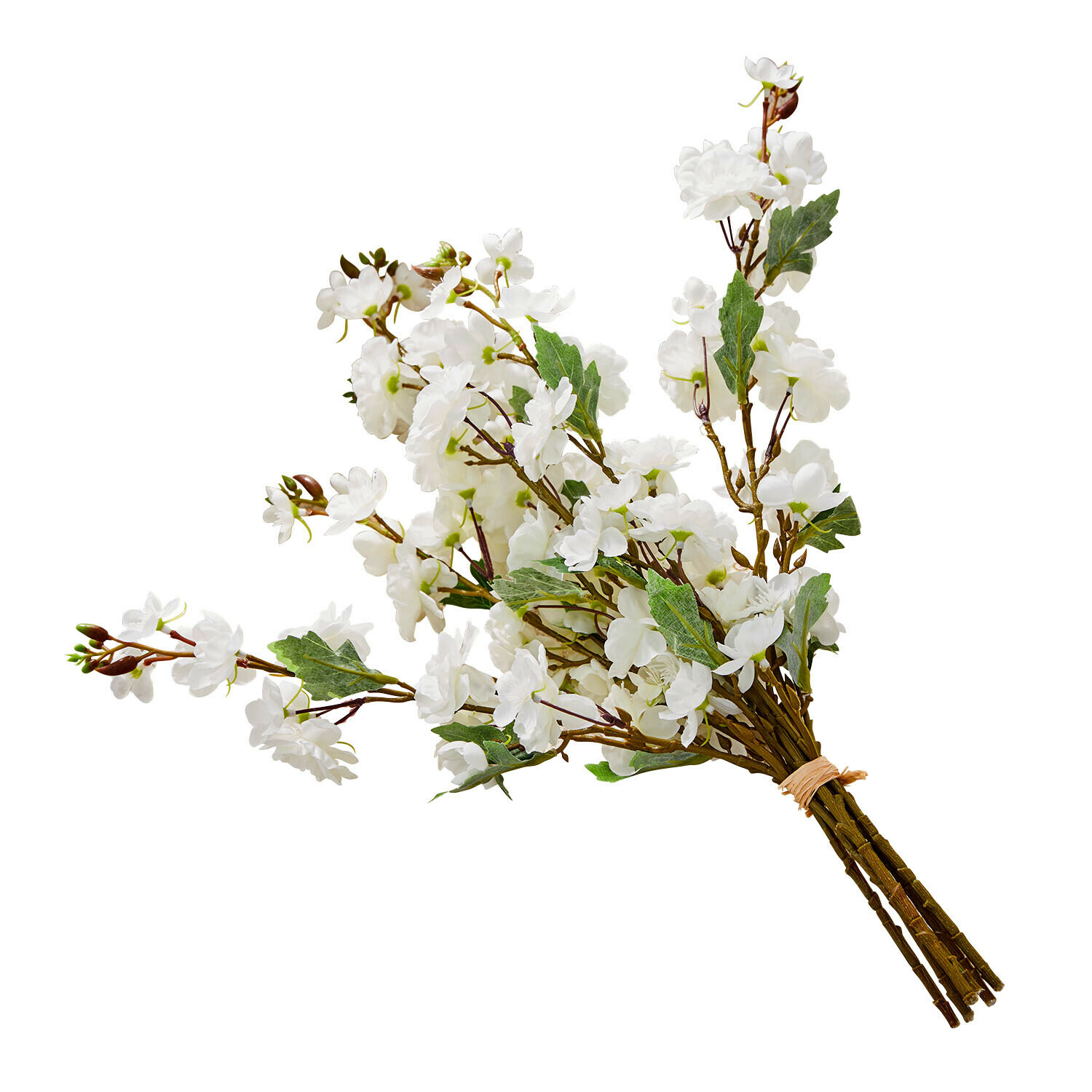 Strauß aus weißen künstlichen Blumen mit grünen Blättern zur Wohnraumdekoration