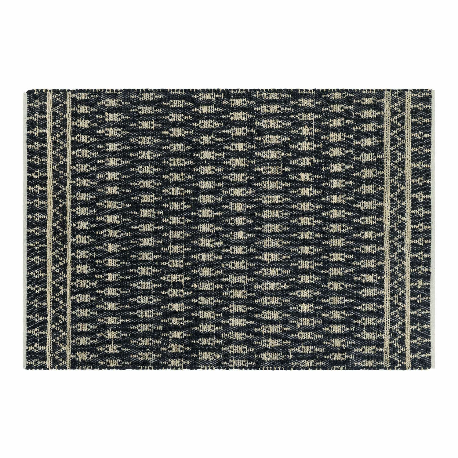Wendeteppich Frizzy Schwarzer und cremefarbener Baumwollteppich mit geometrischem Muster, ideal für Wohnräume