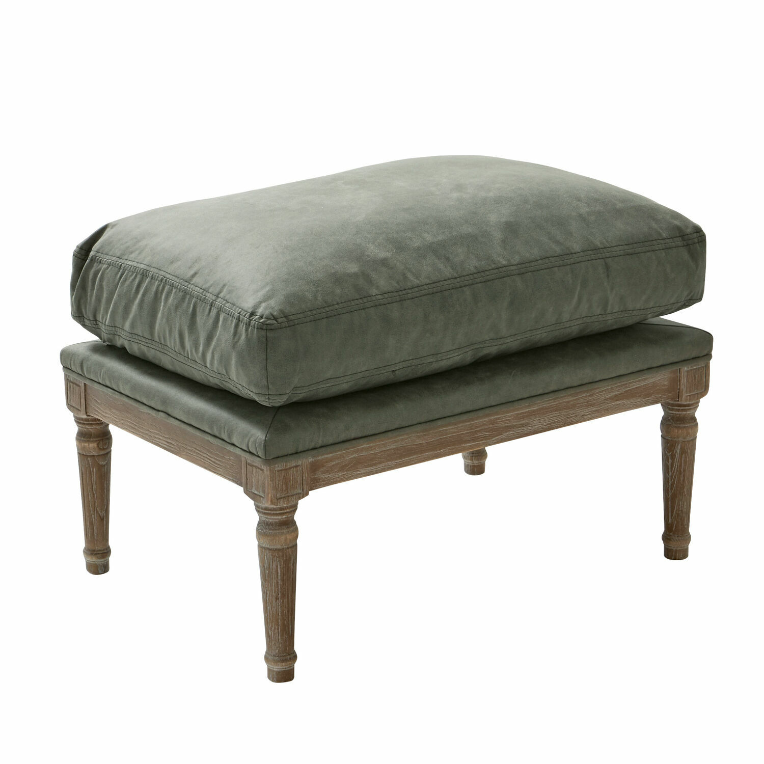 Hocker Greenbrier Hocker mit Holzrahmen und grünem Samtbezug, bequeme Sitzgelegenheit fürs Wohnzimmer
