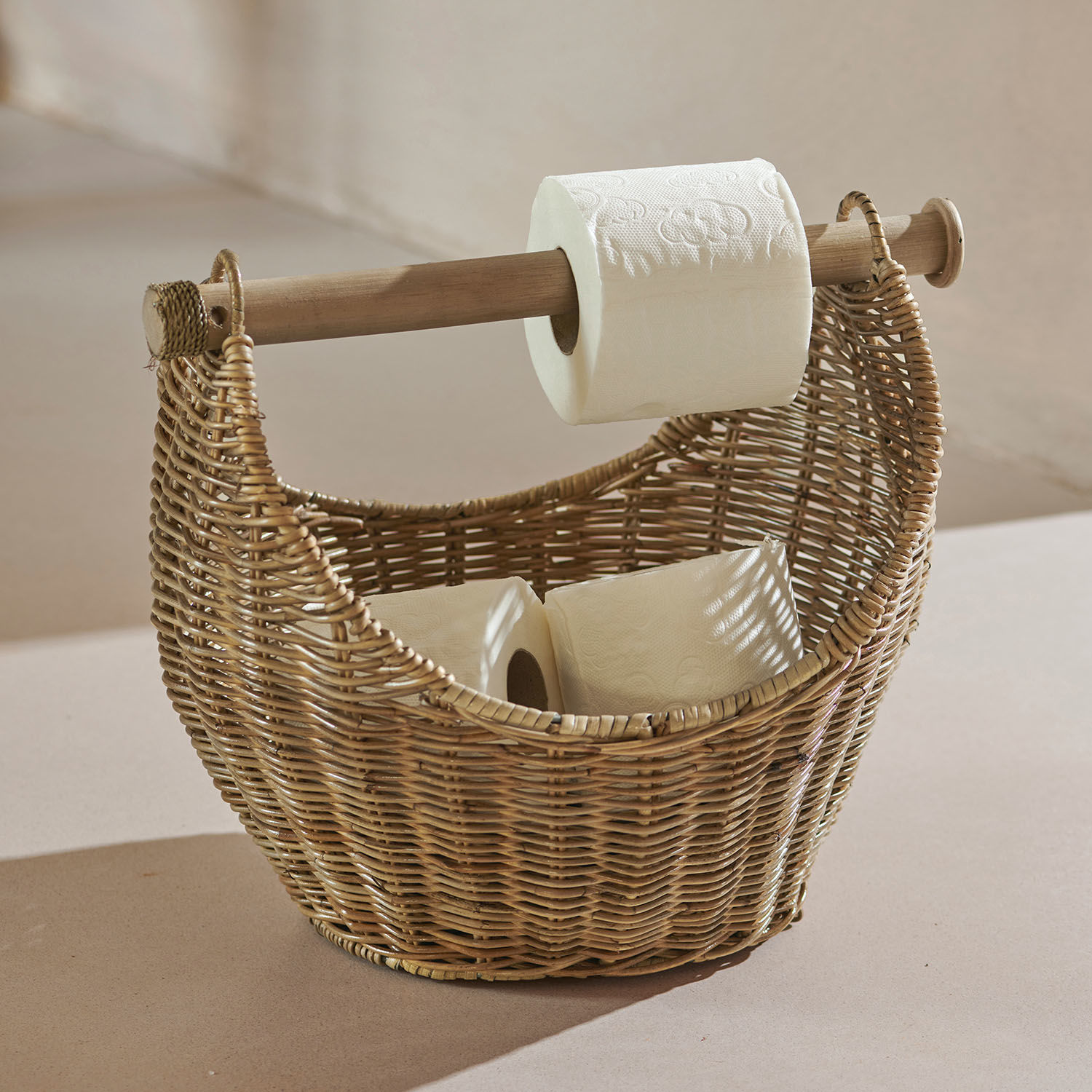 Toilettenpapierhalter Liope Natürlicher Rattankorb mit Halterung für Toilettenpapier und Ersatzrollen