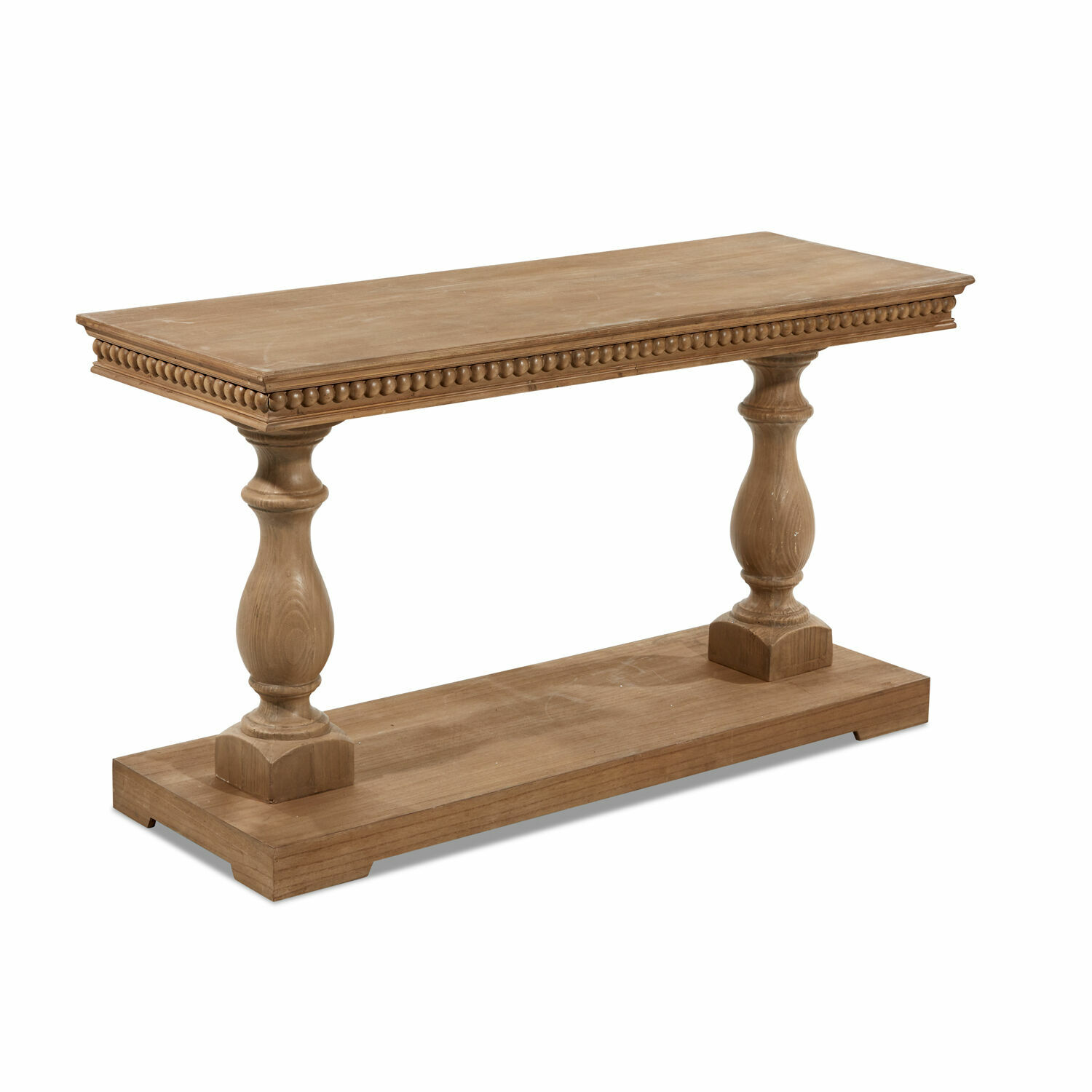 Konsole Angol Konsolentisch aus Holz in Naturfarbe mit verzierten Beinen und Sockel, elegantes Wohnzimmermöbel