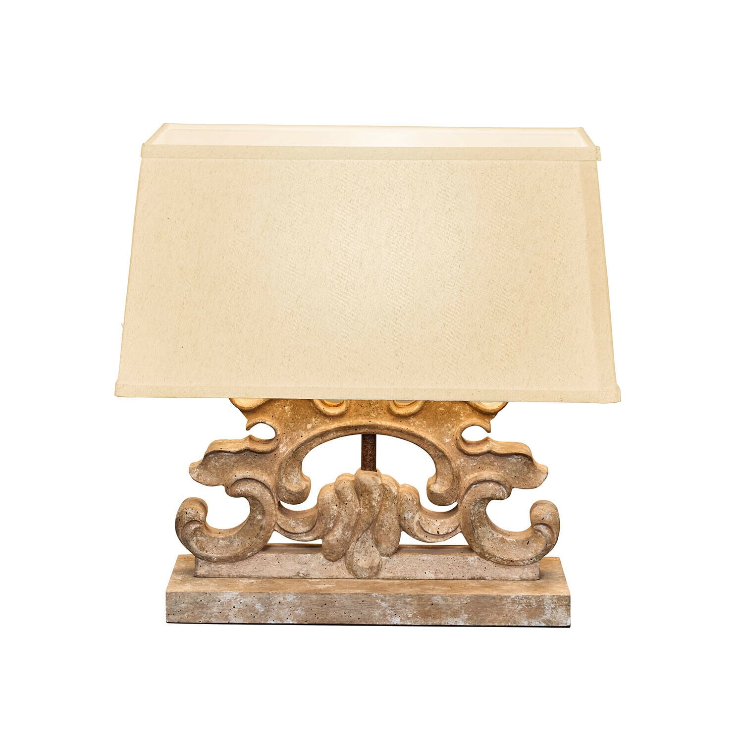 Tischlampe Portenza Tischlampe mit beigem Lampenschirm und dekorativem Steinsockel im Vintage-Stil