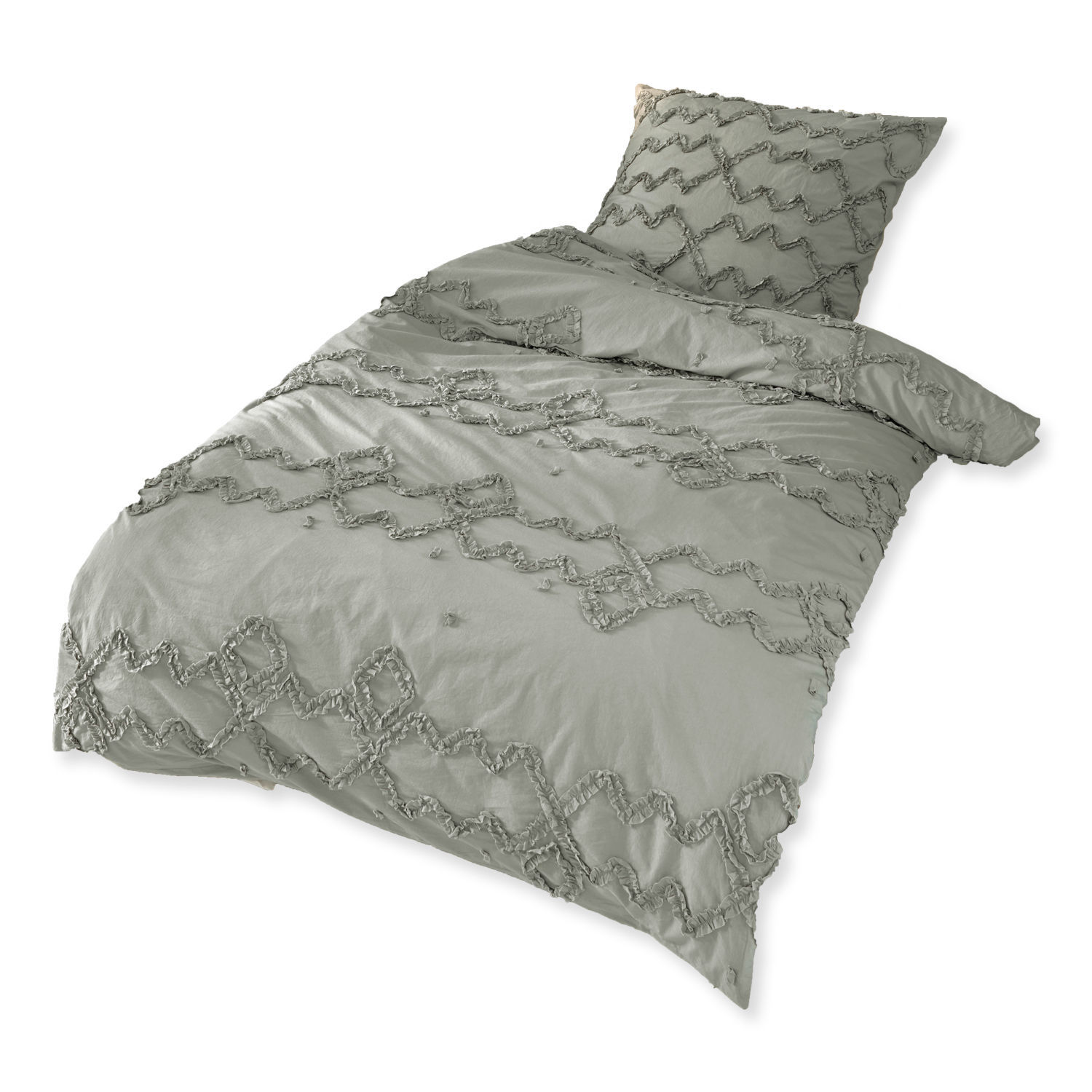 Graue Laine-Bettwäsche aus weicher Baumwolle mit dekorativem Muster, komfortabel und stilvoll