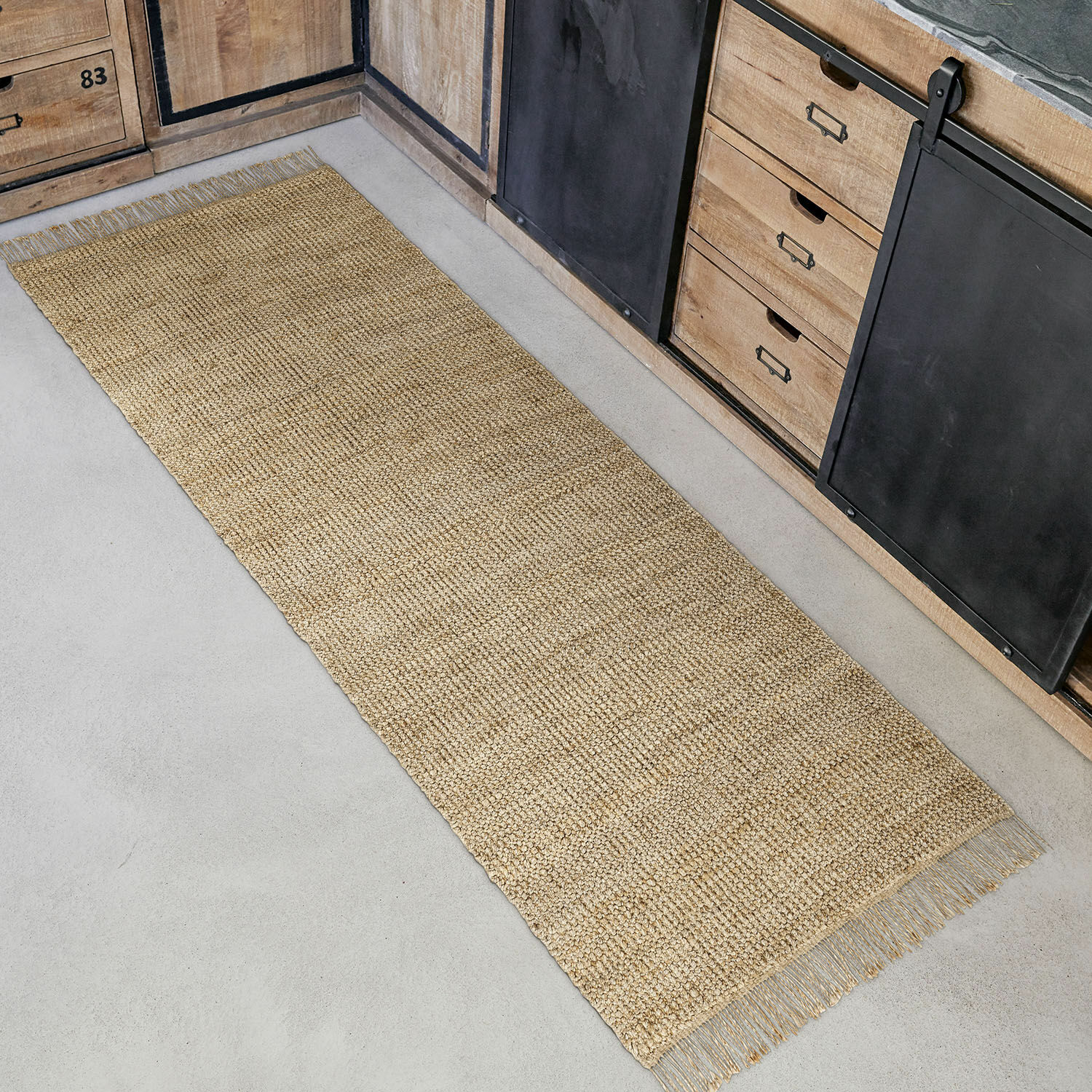 Läufer Hermitage Langer Teppich aus natürlicher Jute in Beige, ideal für Küche und Flur