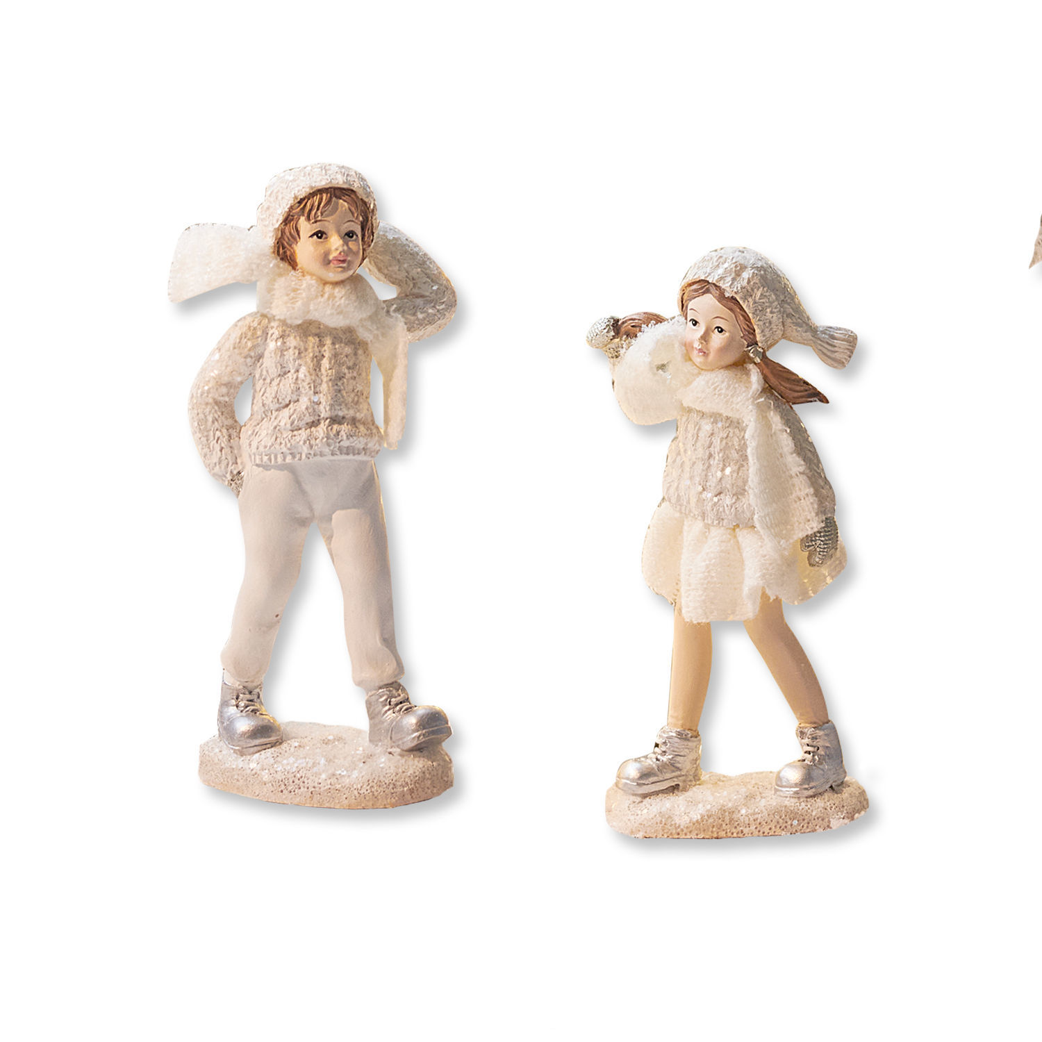 Figur 2er Set Gers Figuren von Kindern in cremefarbenen Winterkleidern als festliche Dekoration