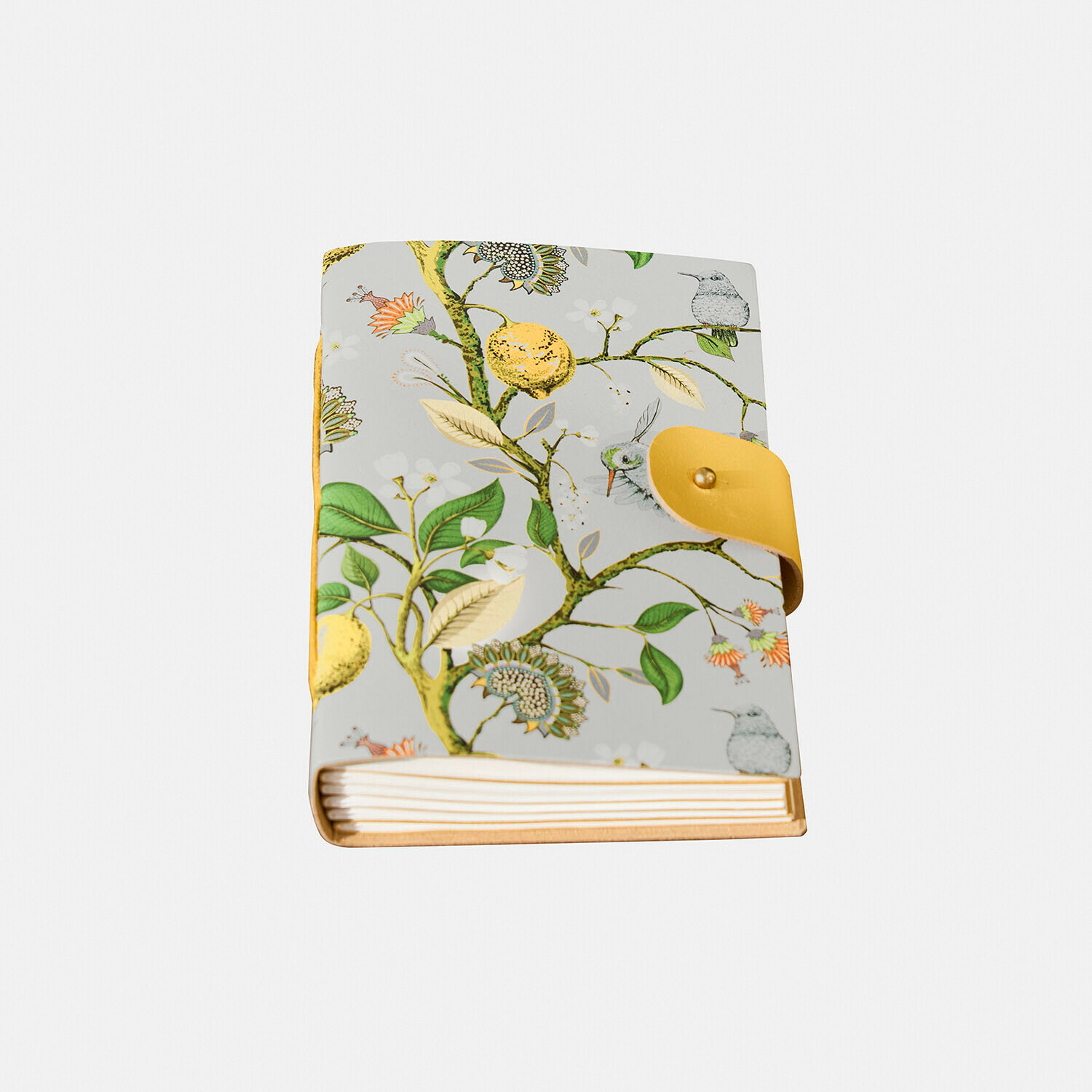 Notizbuch Ambroisea Notizbuch mit Stoffeinband in Pflanzenmuster und gelbem Druckknopfverschluss, elegantes Design