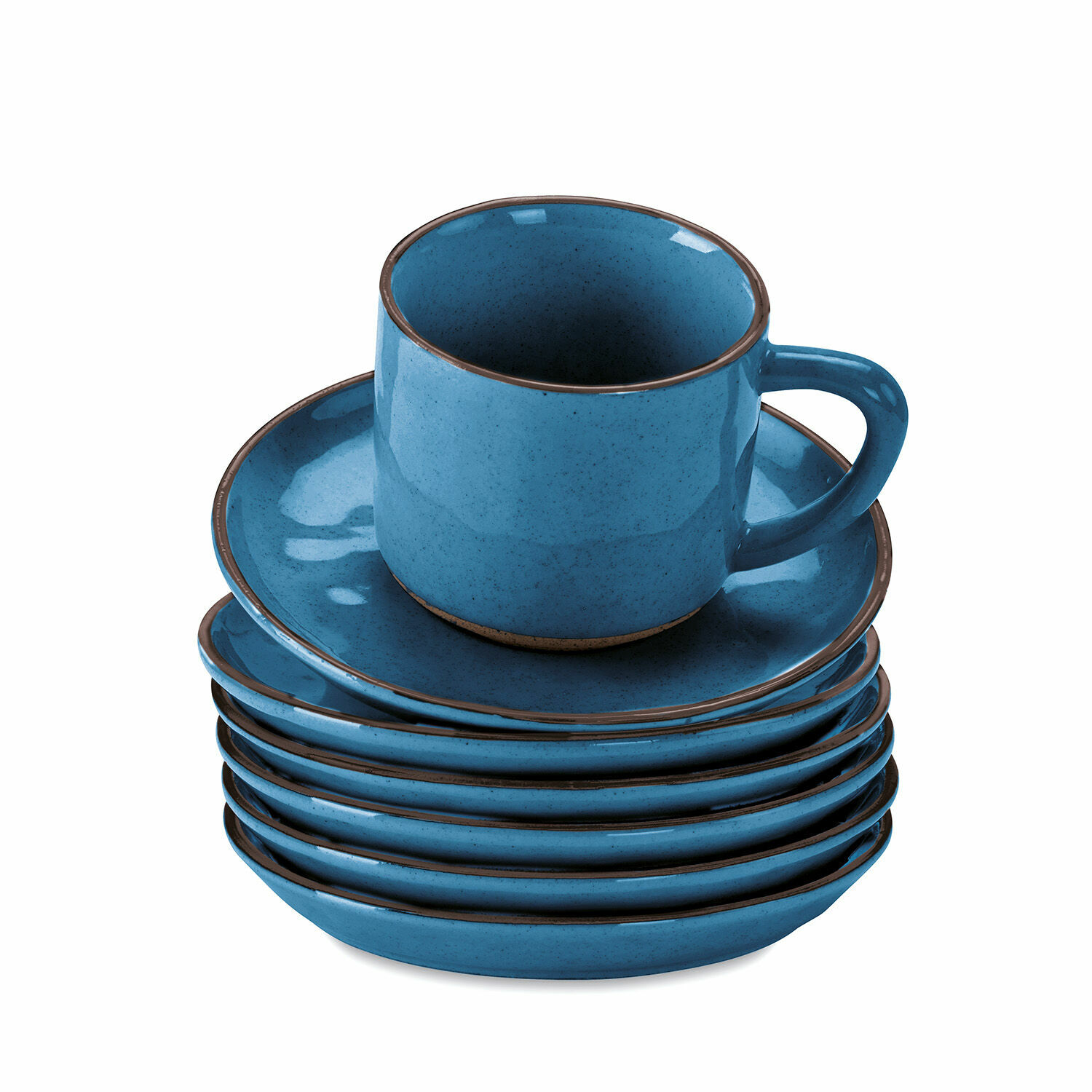 blau 6-teiliges Set blaue Keramiktassen mit Untertassen Biarritz für Kaffee und Tee