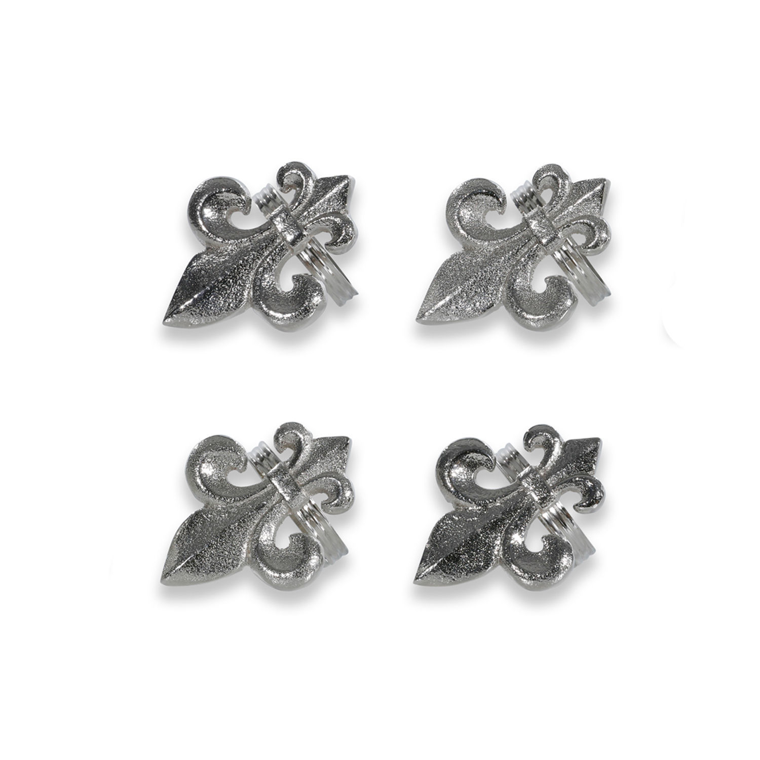 Serviettenring 4er Set Fleur De Lis Set aus vier silbernen Metallklammern in Lilienform als dekorative Wohnaccessoires