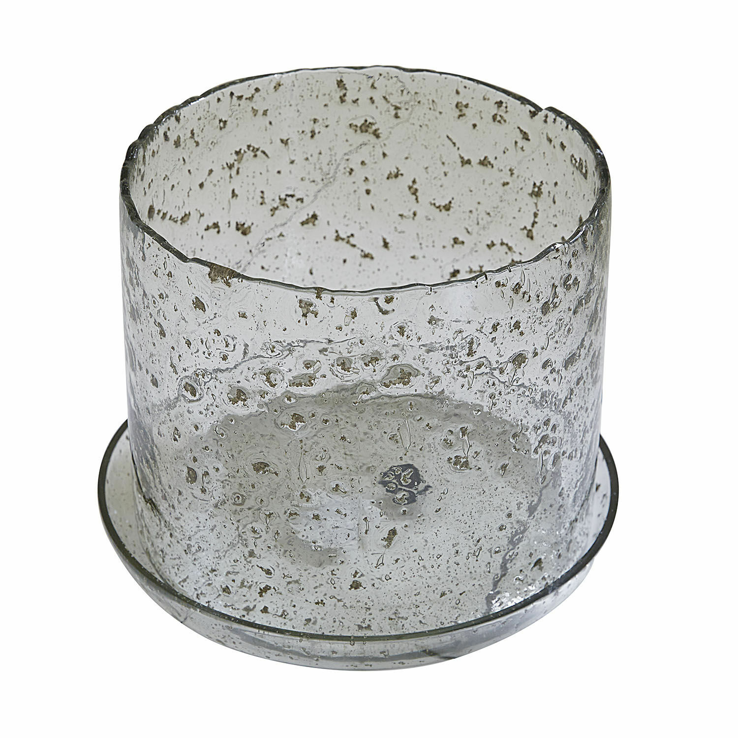Windlicht Soeren Transparenter Glas-Teelichthalter mit Blasen und Untersetzer, Wohnaccessoire aus klarem Glas
