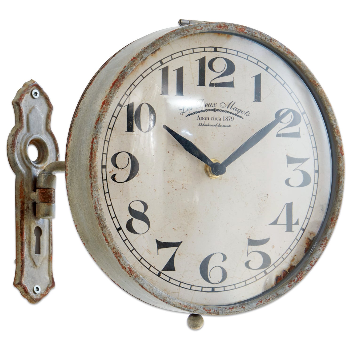 Uhr Adama Vintage Wanduhr aus Metall mit weißem Zifferblatt und schwarzen Zahlen, Retro-Dekor