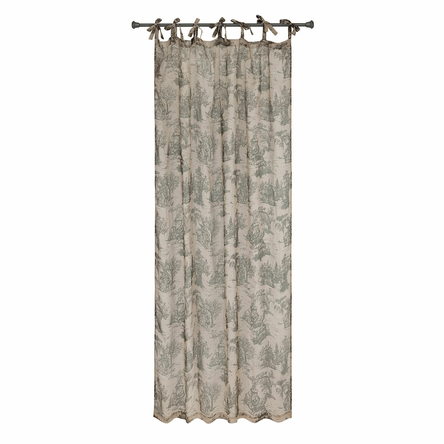 Gardine Dedwen Beige Baumwollvorhang mit grünem Baum-Motiv und Bindebändern zum Aufhängen, Fensterdekoration