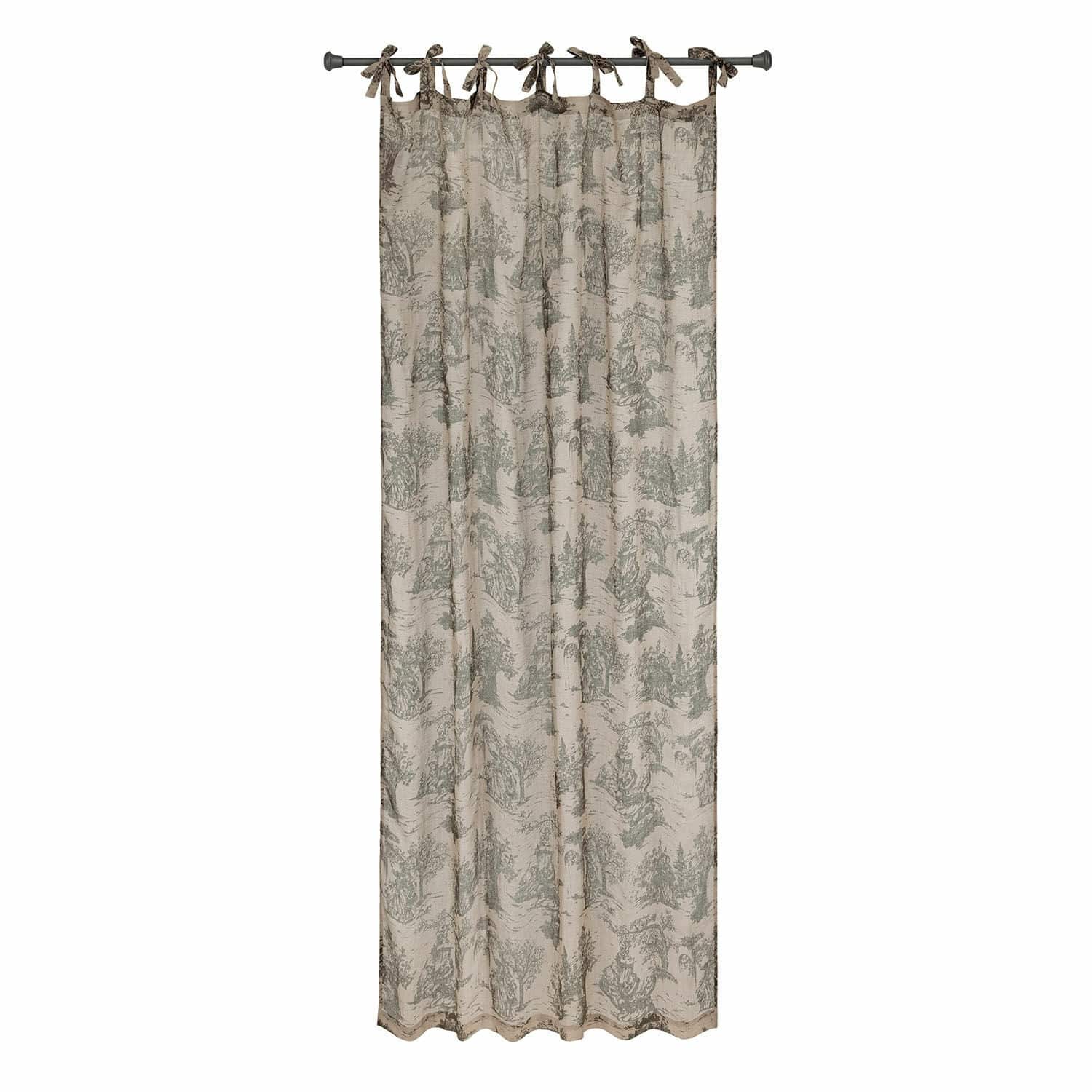 Gardine Dedwen Beige Baumwollvorhang mit grünem Baum-Motiv und Bindebändern zum Aufhängen, Fensterdekoration