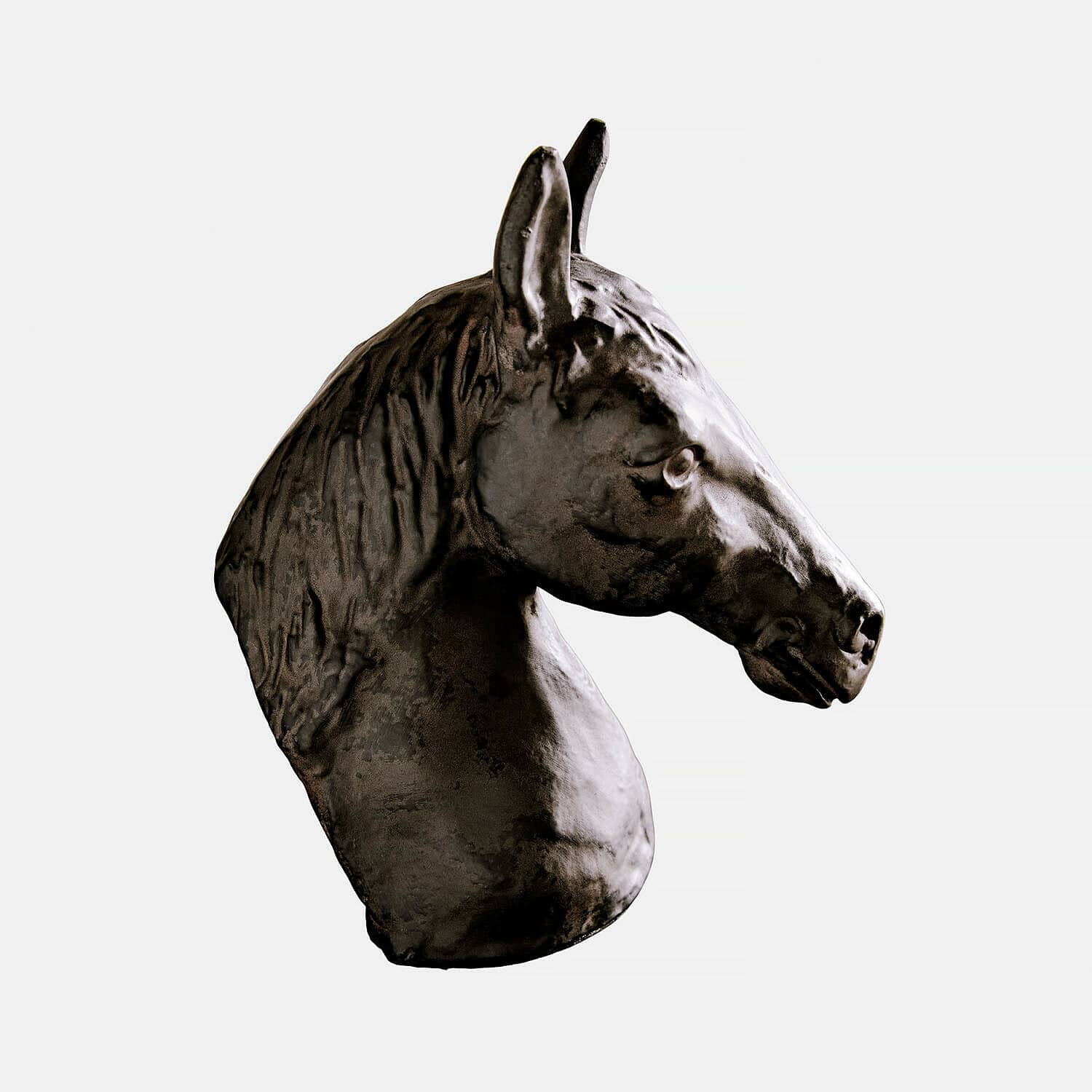 Deko-Pferd Kingsmere Skulptur eines Pferdekopfes aus dunklem Metall mit realistischer Optik, Wohnaccessoire