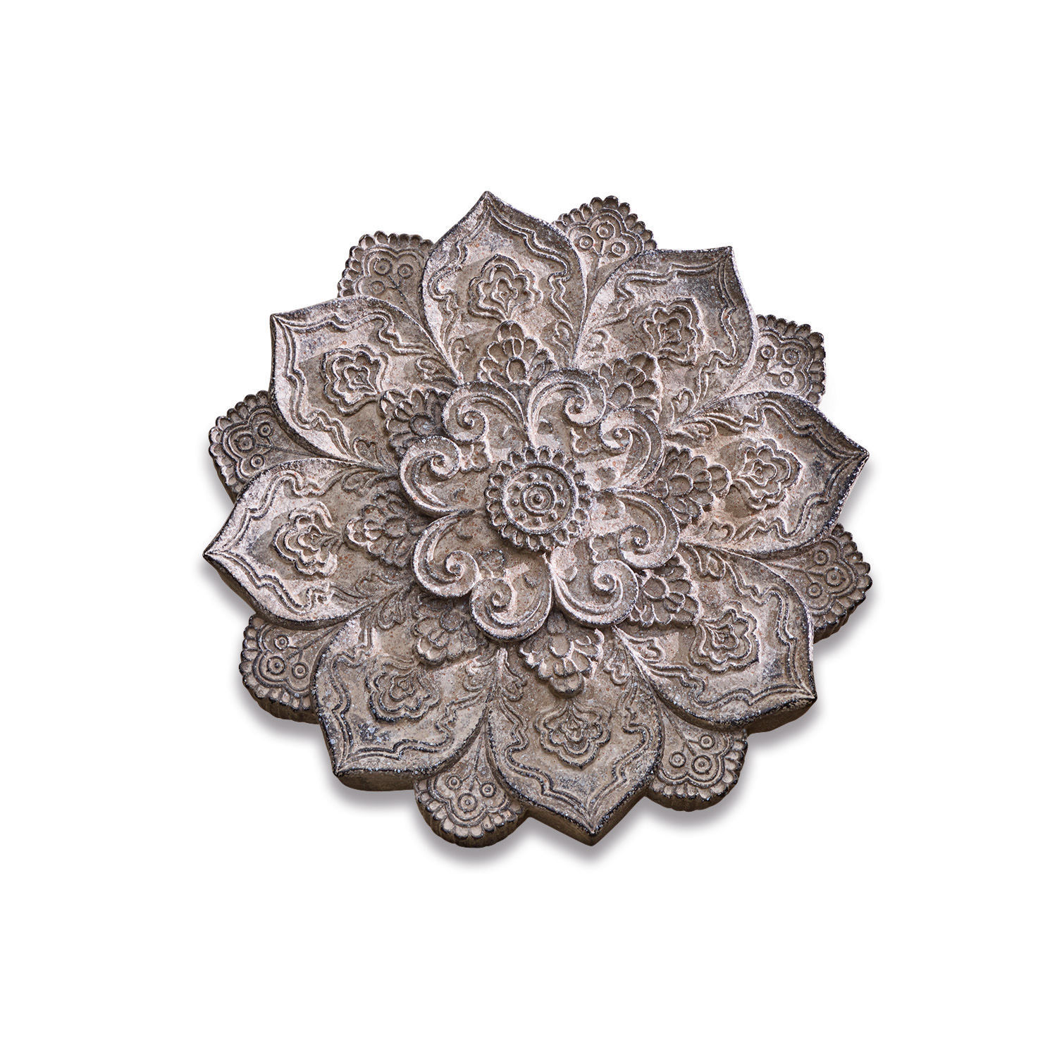 Wandornament Aubure Dekorativer Holzblumen-Ornament in Grau-Braun mit geschnitzten Mustern für Wanddeko