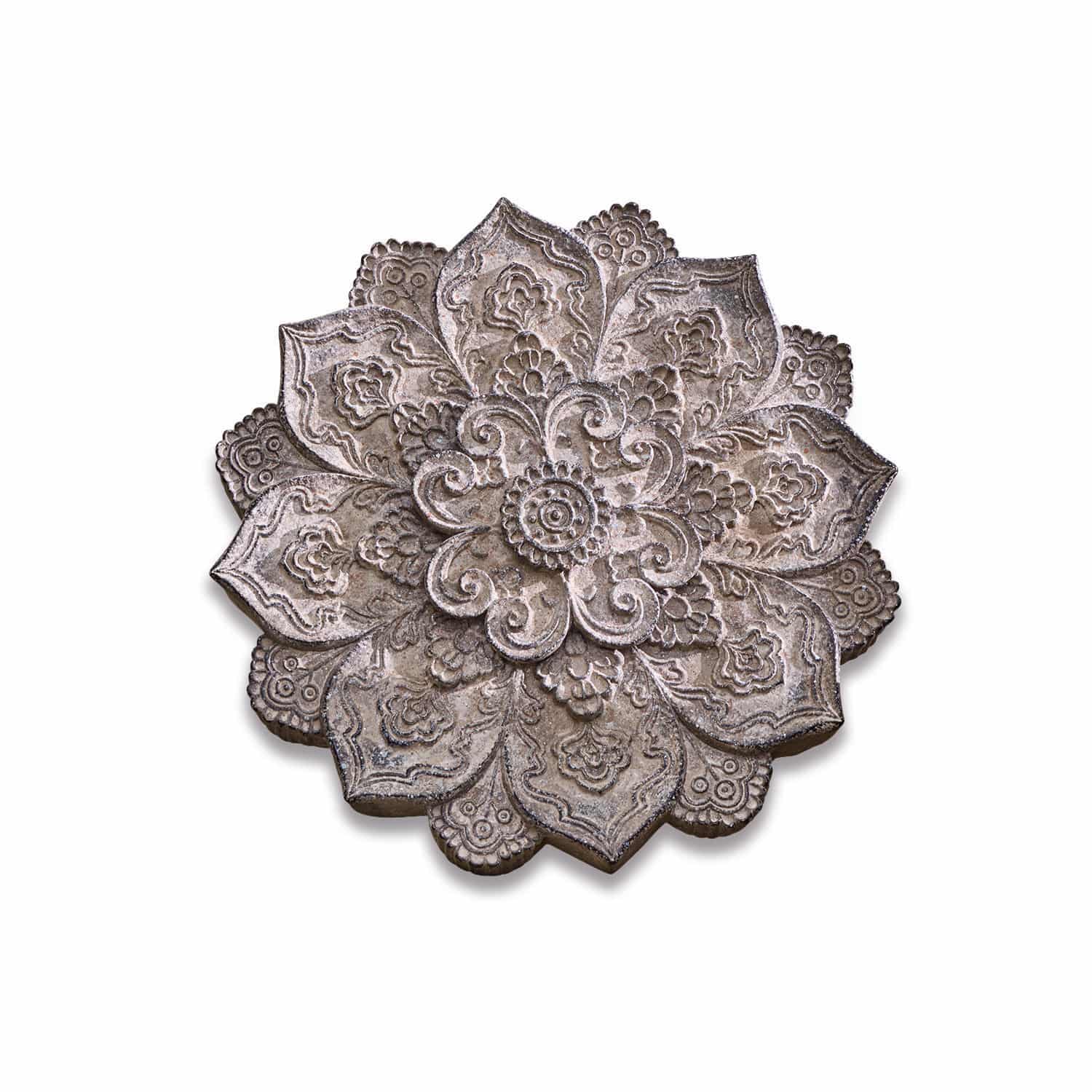 Wandornament Aubure Dekorativer Holzblumen-Ornament in Grau-Braun mit geschnitzten Mustern für Wanddeko
