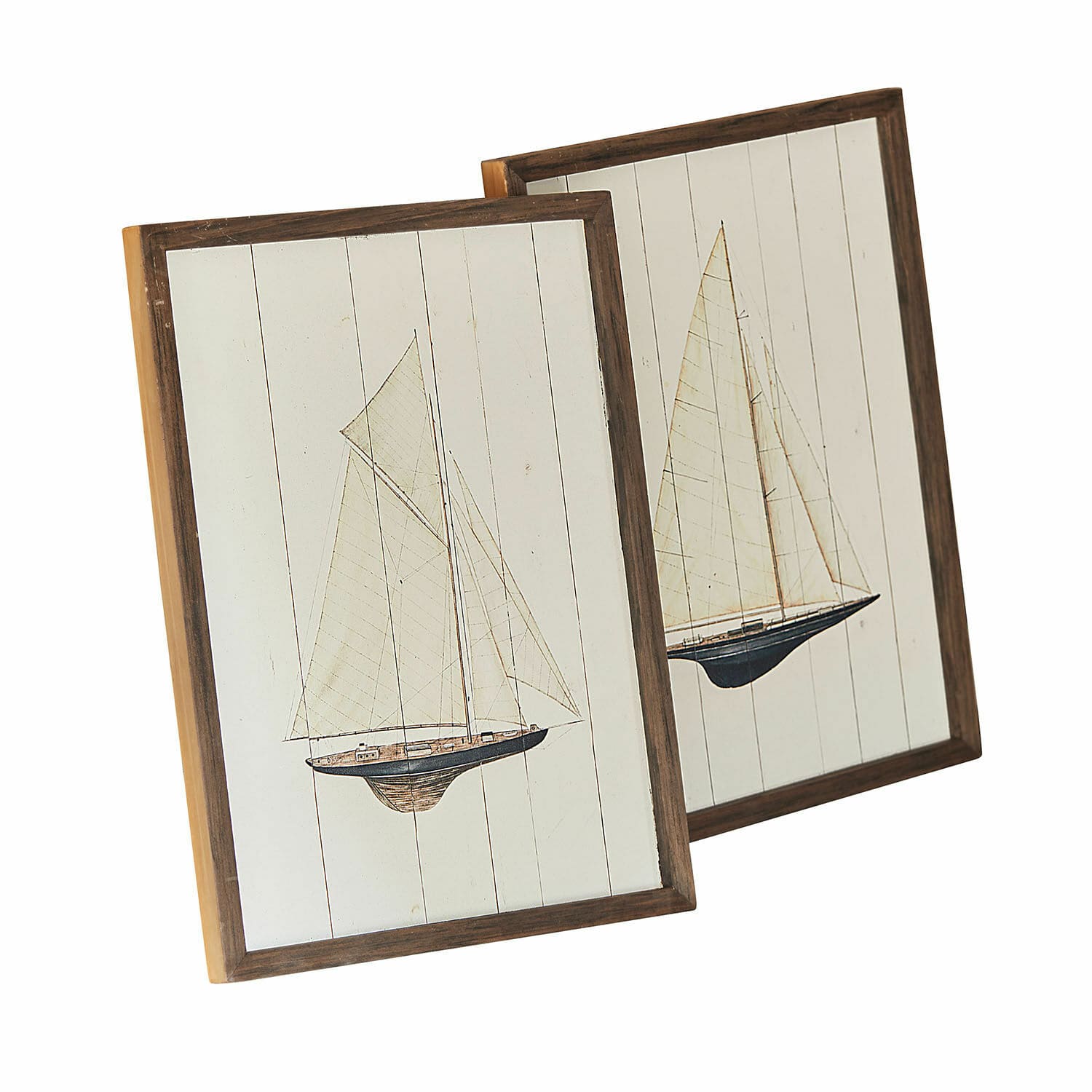 Wandbild 2er Set Lemoux Zwei Holzbilder mit Segelbooten auf weißem Hintergrund, maritime Wanddekoration