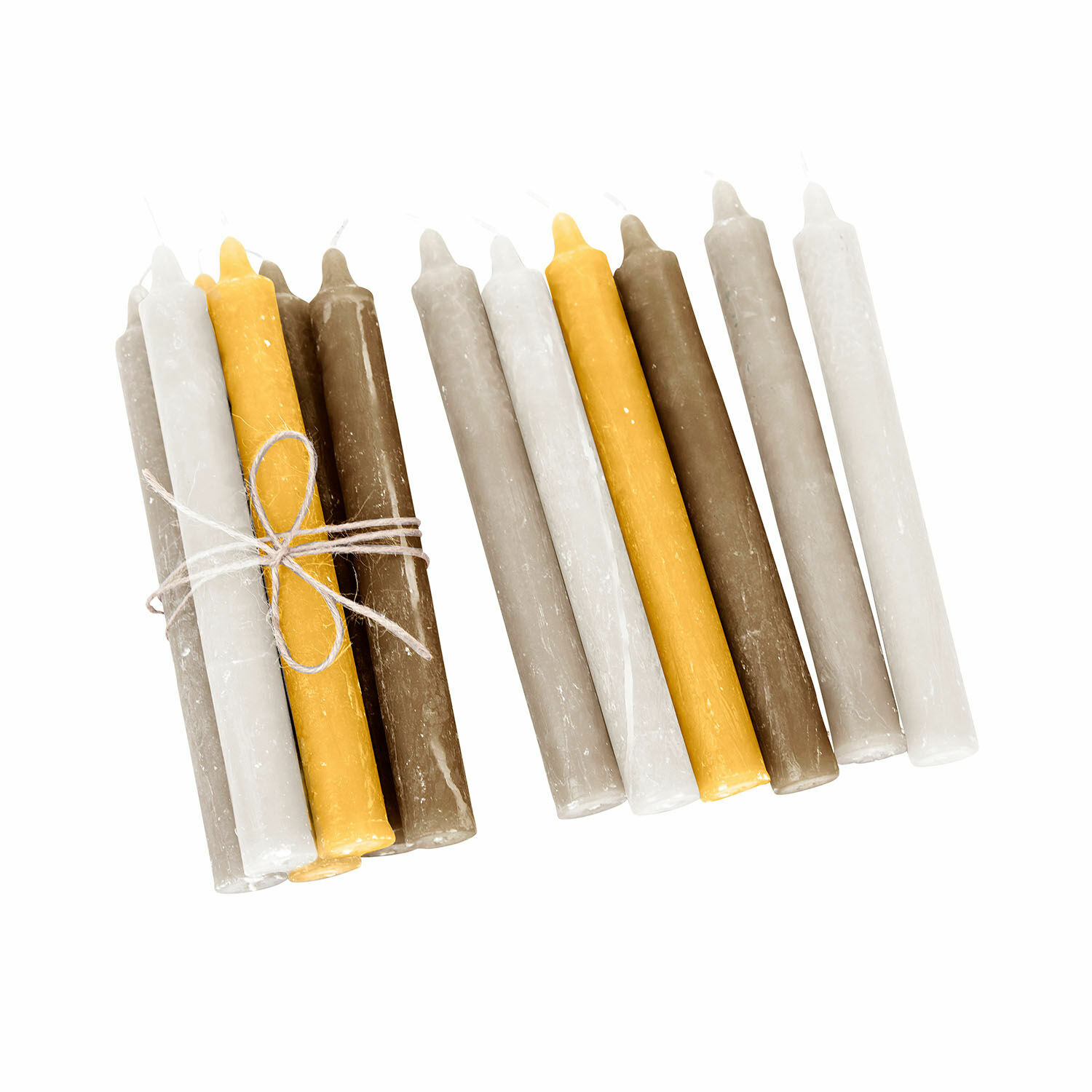 gelb/taupe/braun 12er Set Bauceau Kerzen in Gelb, Taupe und Braun für stimmungsvolle Wohnakzente
